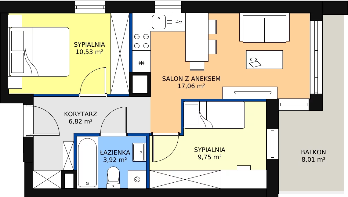 Zalety mieszkania 48.08 m², C.01.M075