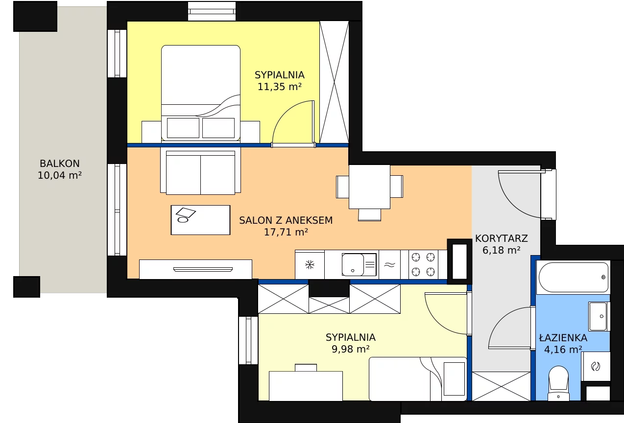 Zalety mieszkania 49.38 m², C.05.M085
