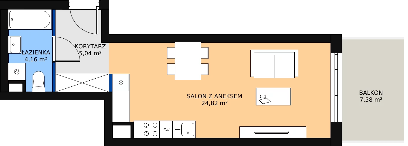 Zalety mieszkania 34.02 m², C.06.M087