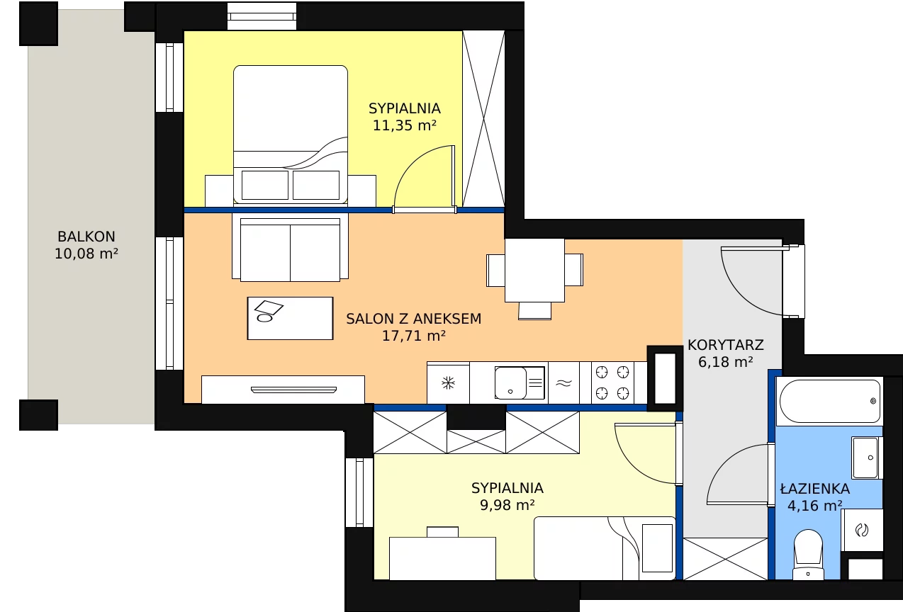 Zalety mieszkania 49.38 m², C.06.M088