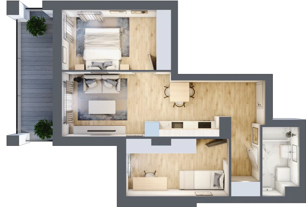 3 pokoje, mieszkanie 49,38 m², piętro 6, oferta nr C.06.M088, Złota Wilga, Warszawa, Praga Południe, Gocław, ul. Złotej Wilgi 2