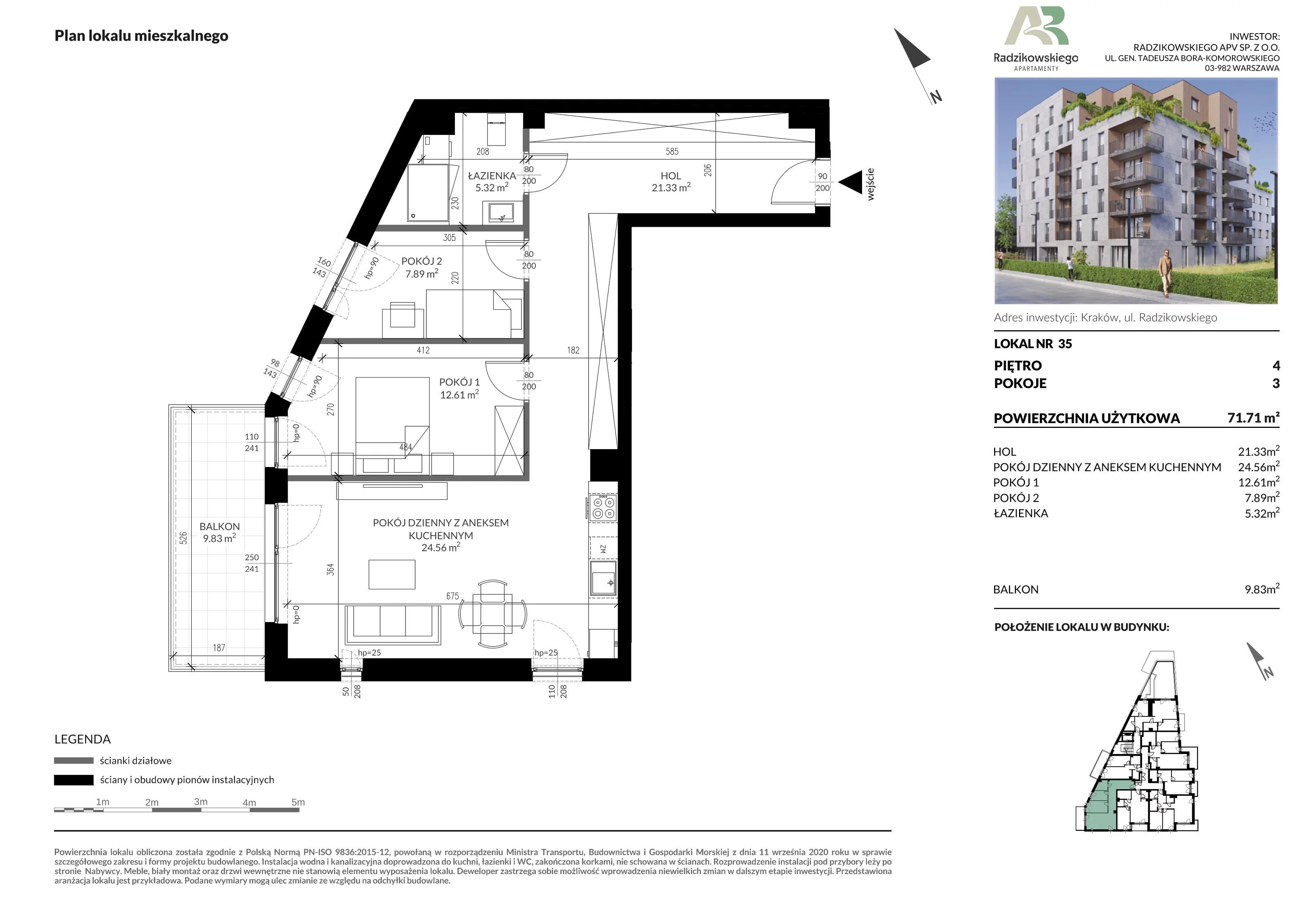 Mieszkanie 71,71 m², piętro 4, oferta nr 35, Apartamenty Radzikowskiego, Kraków, Prądnik Biały, Azory, ul. Radzikowskiego