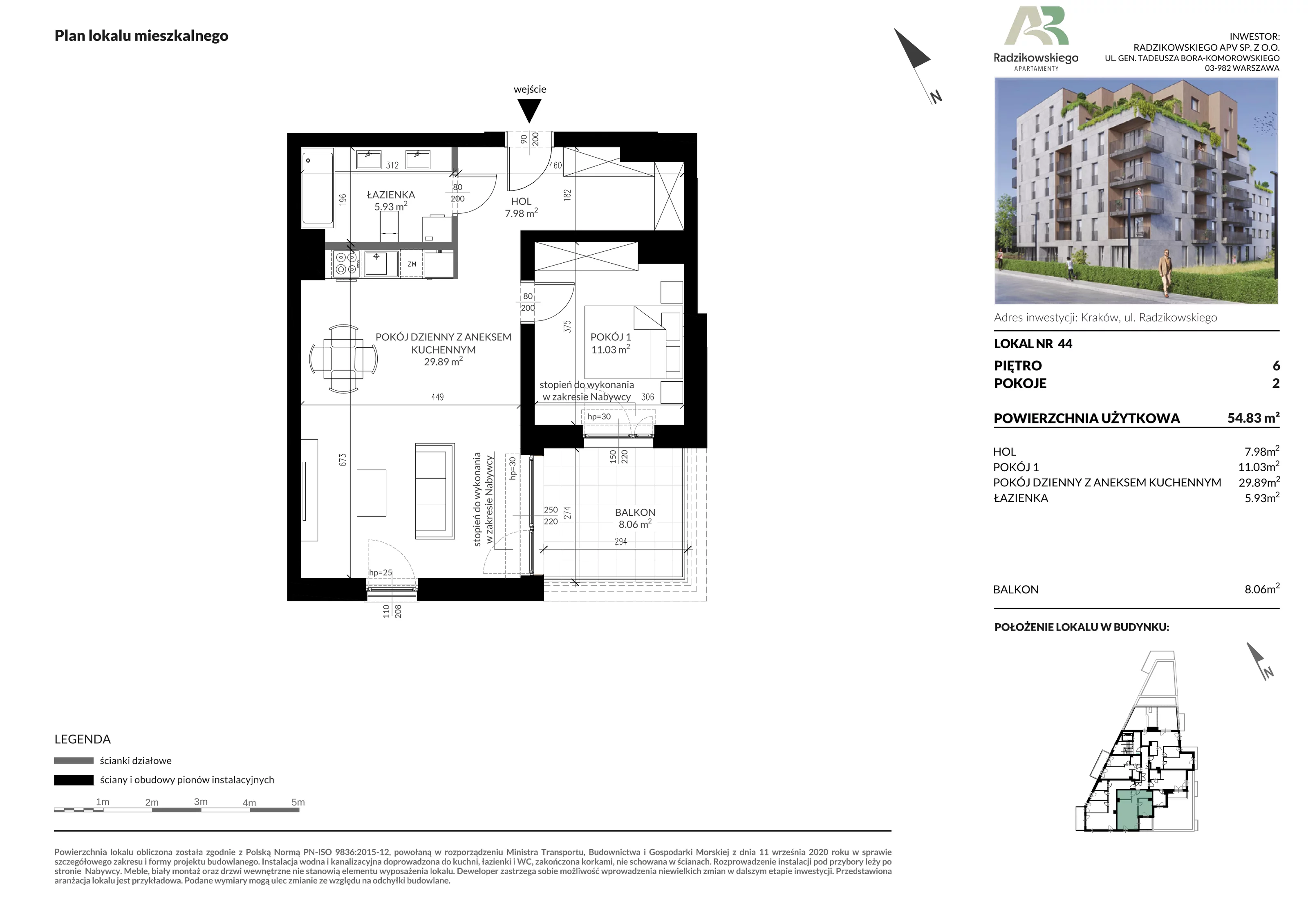 Mieszkanie 54,83 m², piętro 6, oferta nr 44, Apartamenty Radzikowskiego, Kraków, Prądnik Biały, Azory, ul. Radzikowskiego