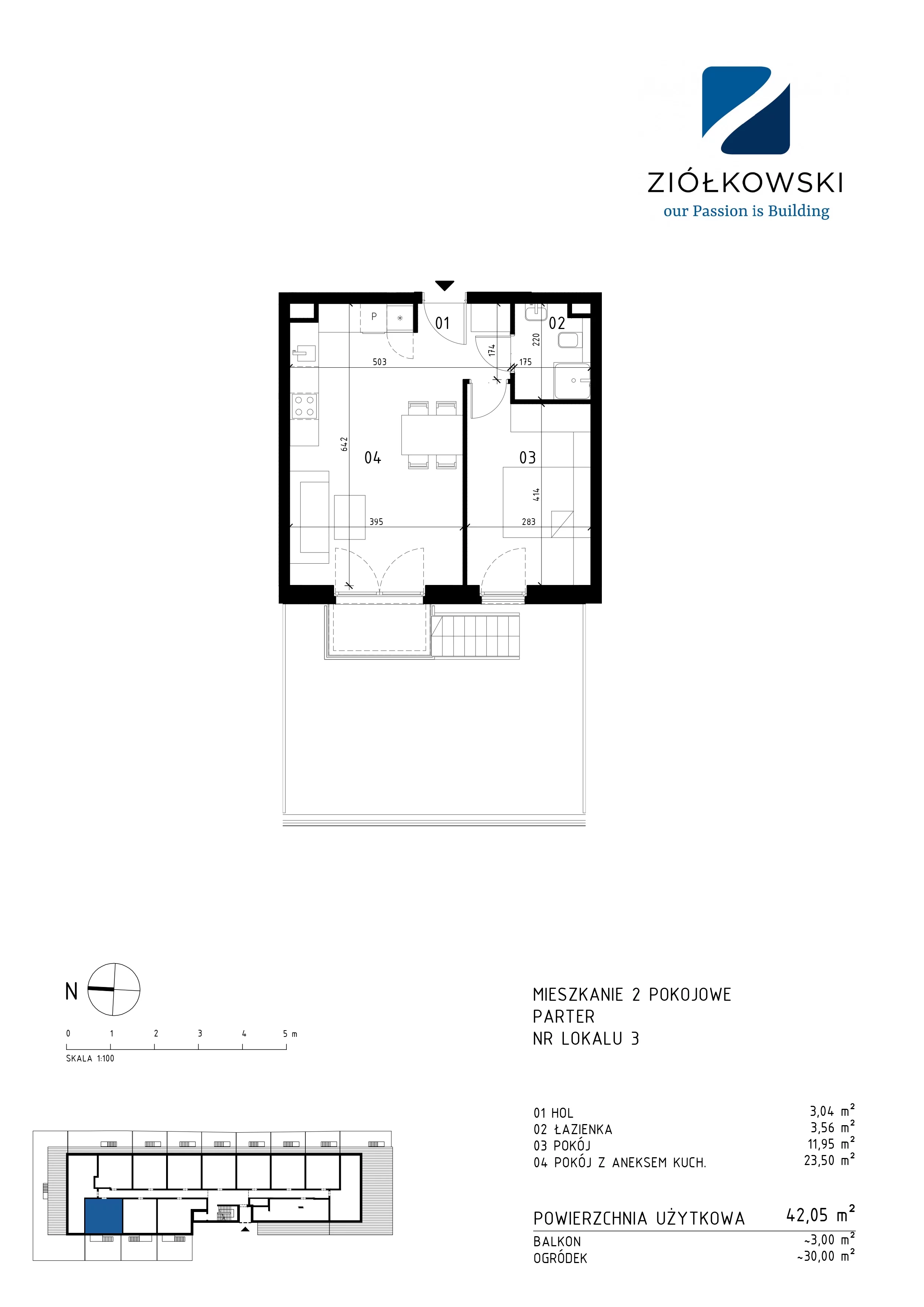 2 pokoje, mieszkanie 42,05 m², parter, oferta nr 03, Traugutta Wołomin, Wołomin, ul. Traugutta