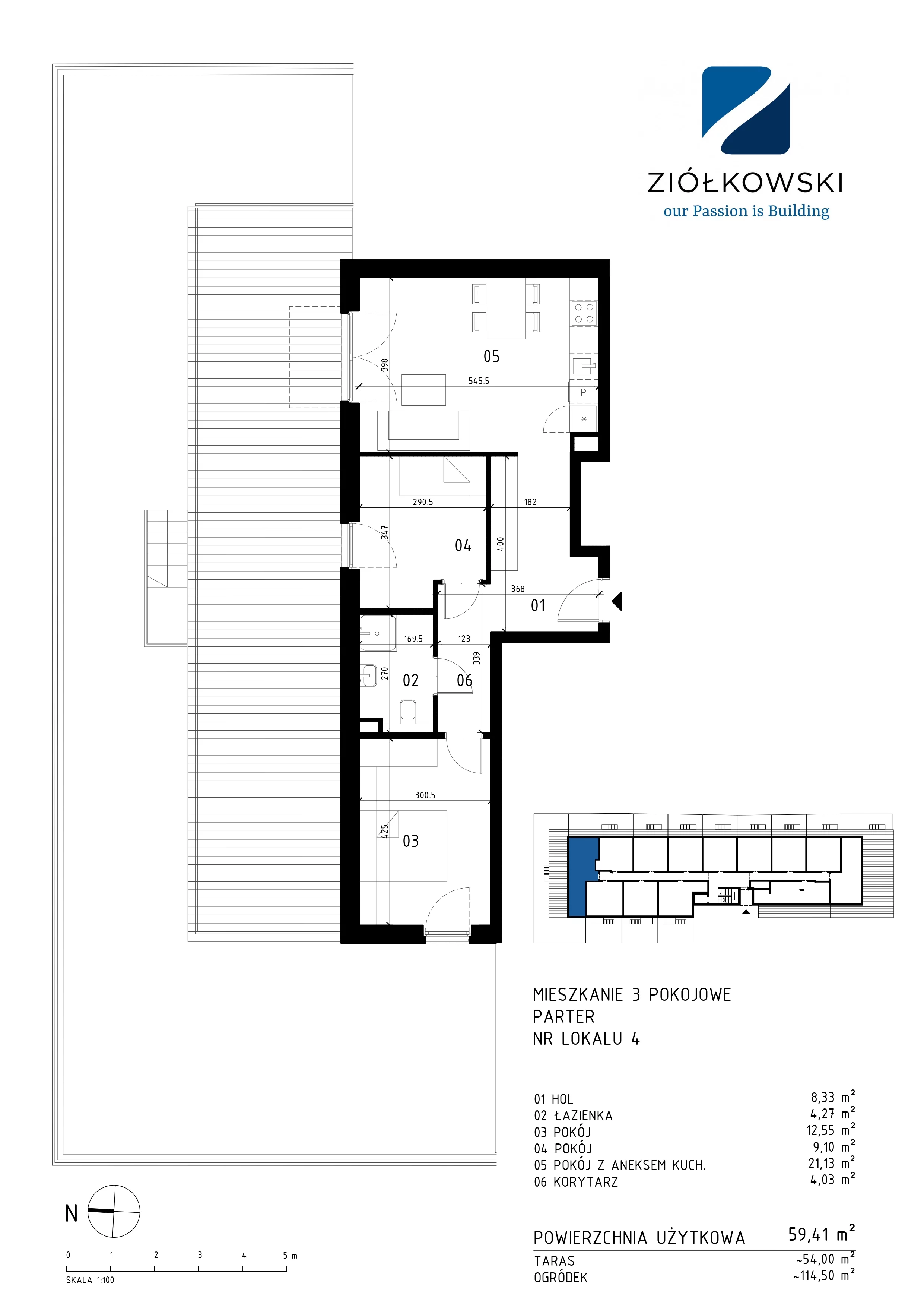 3 pokoje, mieszkanie 59,41 m², parter, oferta nr 04, Traugutta Wołomin, Wołomin, ul. Traugutta