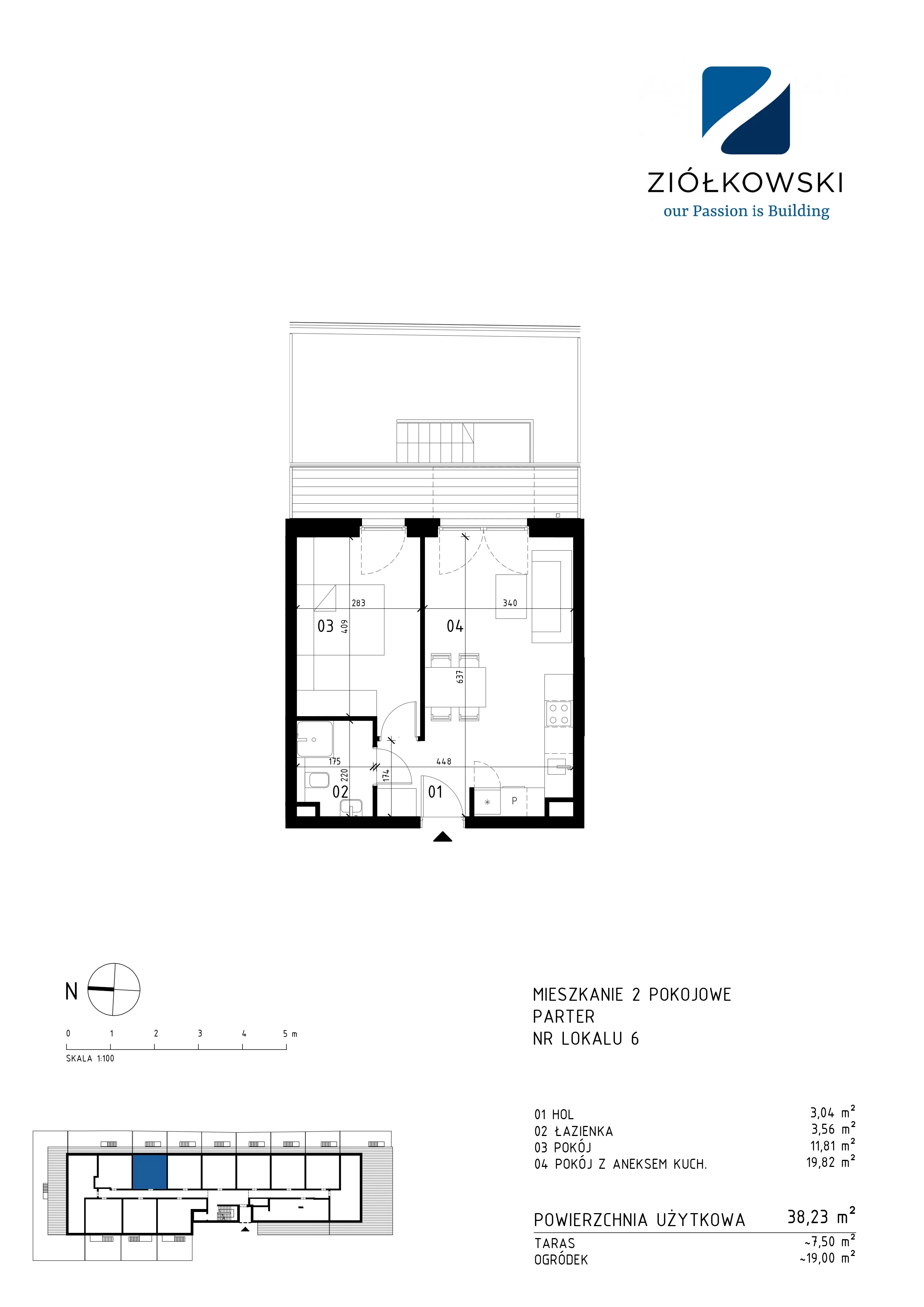 2 pokoje, mieszkanie 38,23 m², parter, oferta nr 06, Traugutta Wołomin, Wołomin, ul. Traugutta