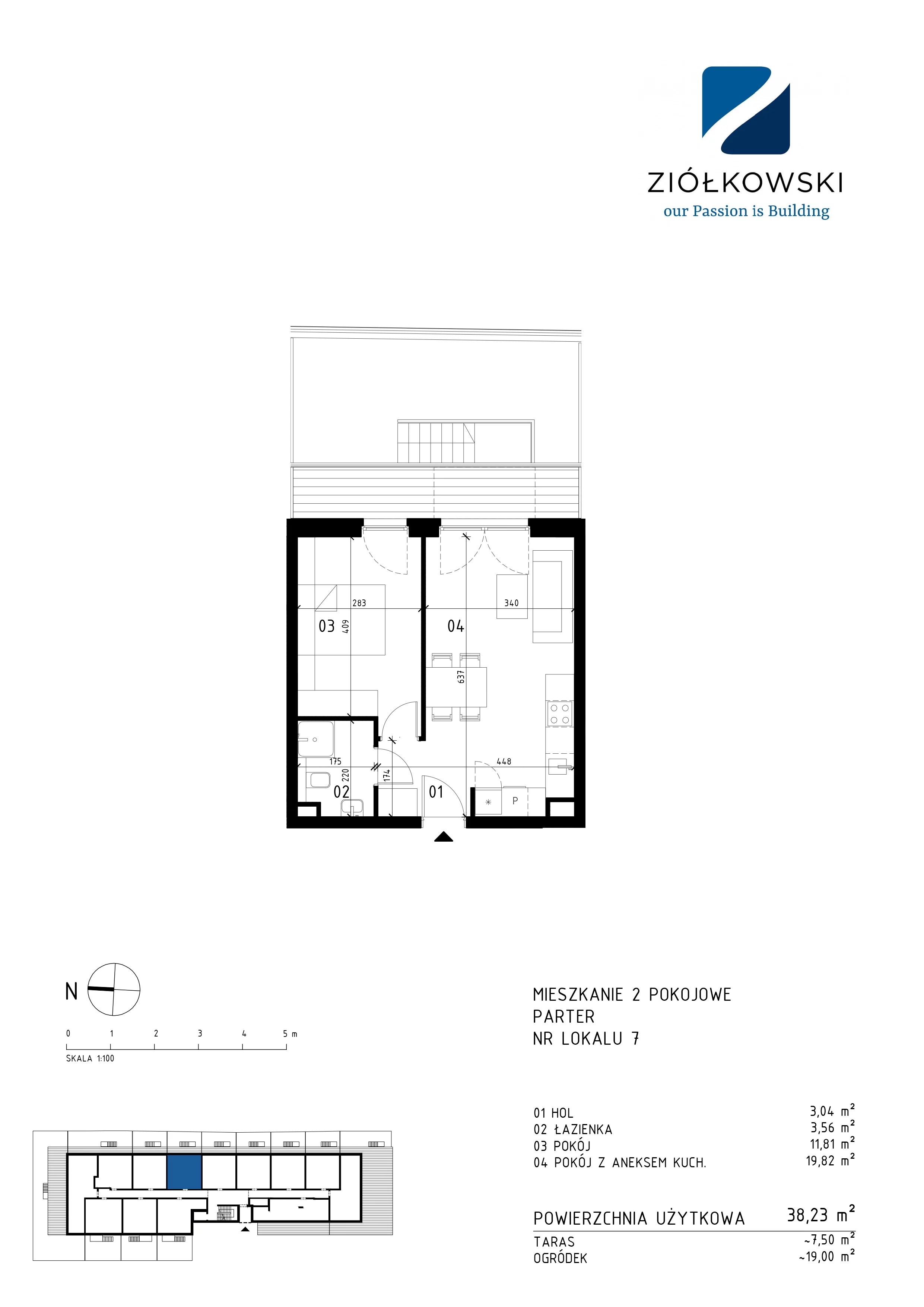 2 pokoje, mieszkanie 38,23 m², parter, oferta nr 07, Traugutta Wołomin, Wołomin, ul. Traugutta