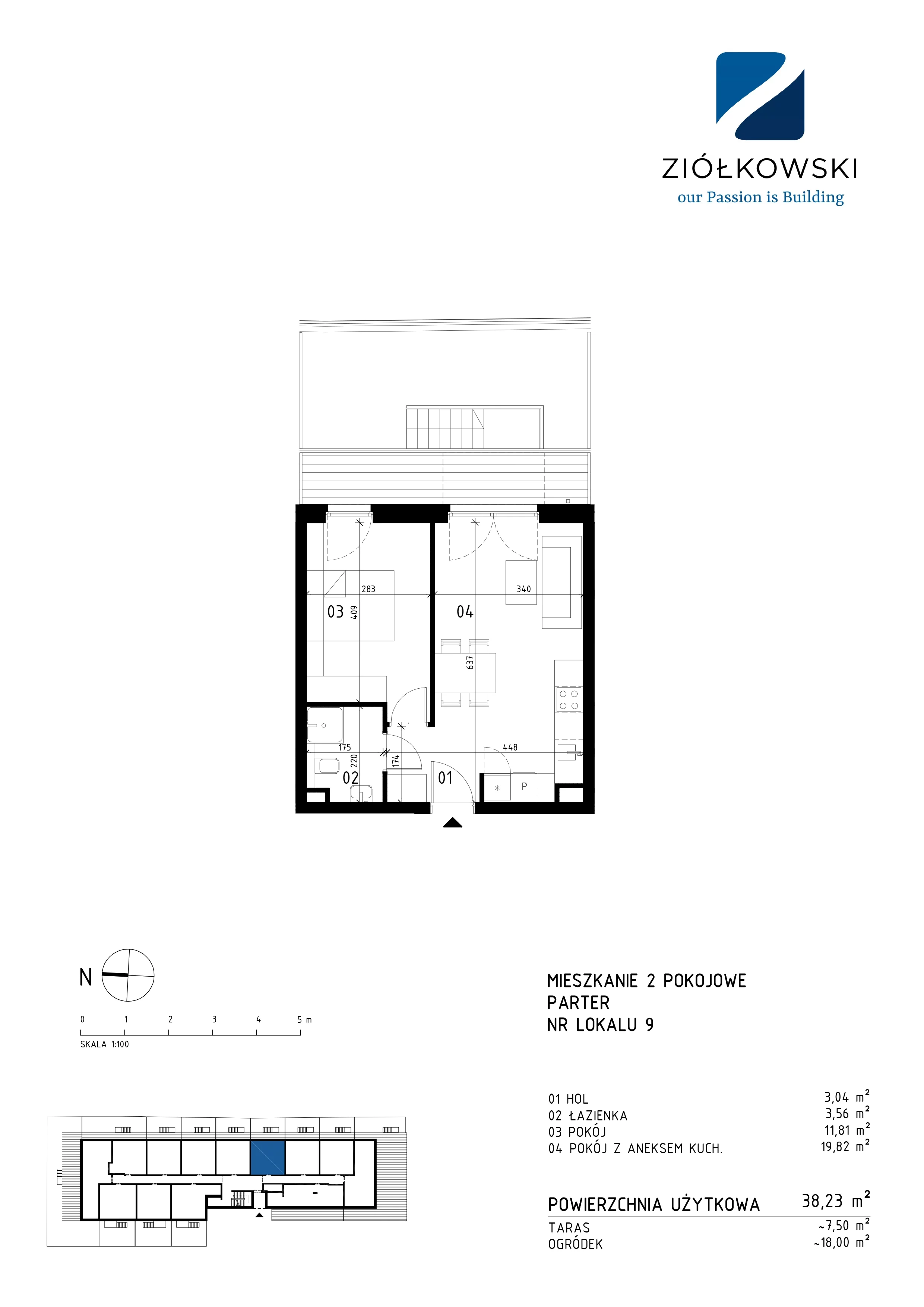 2 pokoje, mieszkanie 38,23 m², parter, oferta nr 09, Traugutta Wołomin, Wołomin, ul. Traugutta