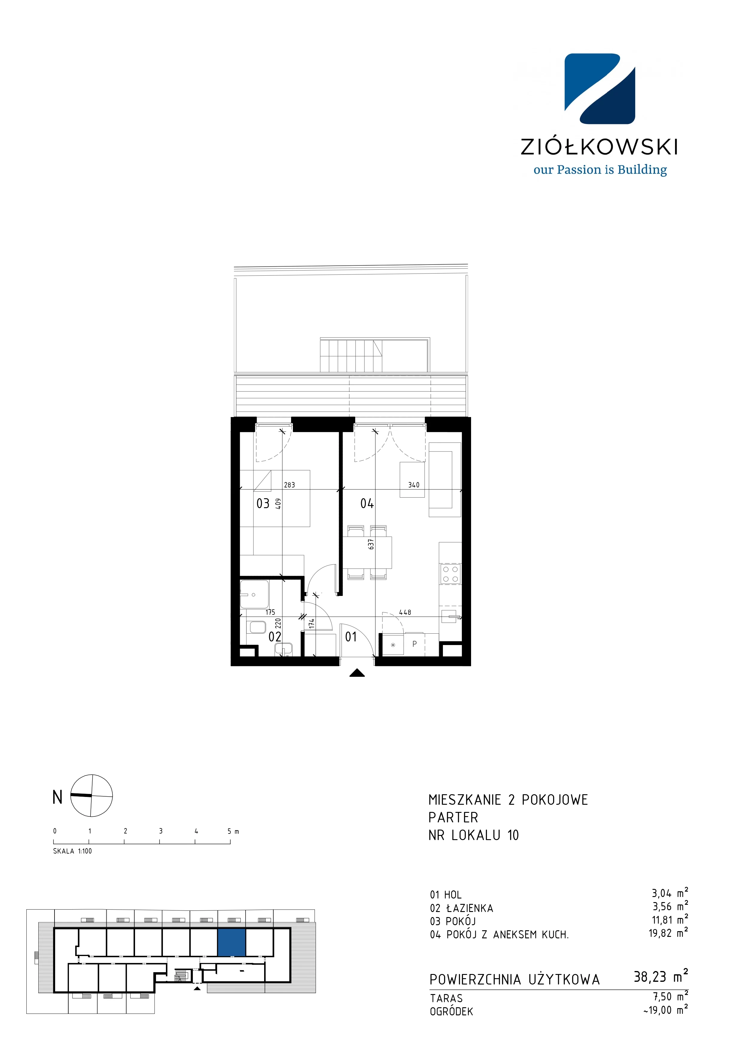 2 pokoje, mieszkanie 38,23 m², parter, oferta nr 10, Traugutta Wołomin, Wołomin, ul. Traugutta