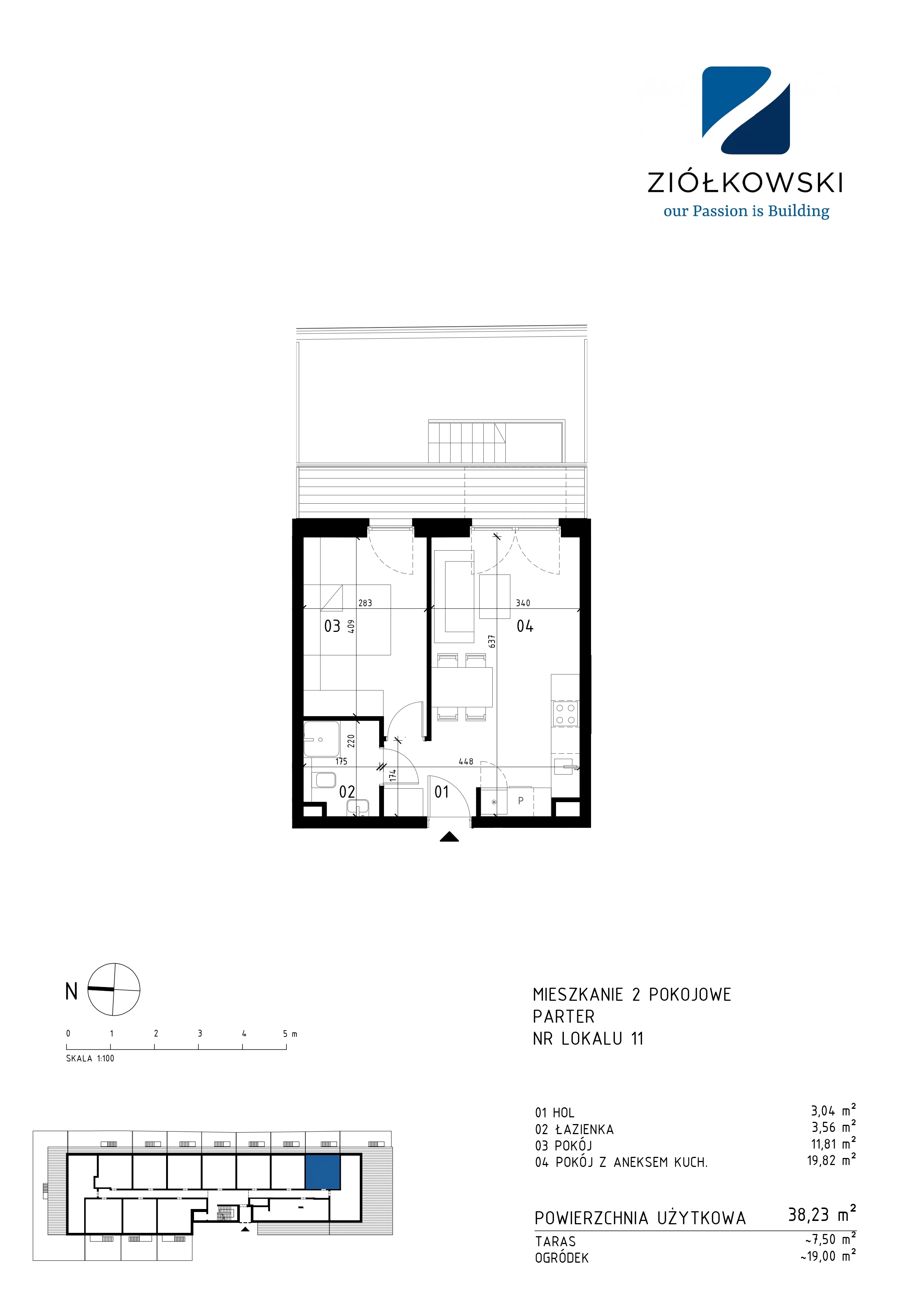 2 pokoje, mieszkanie 38,23 m², parter, oferta nr 11, Traugutta Wołomin, Wołomin, ul. Traugutta