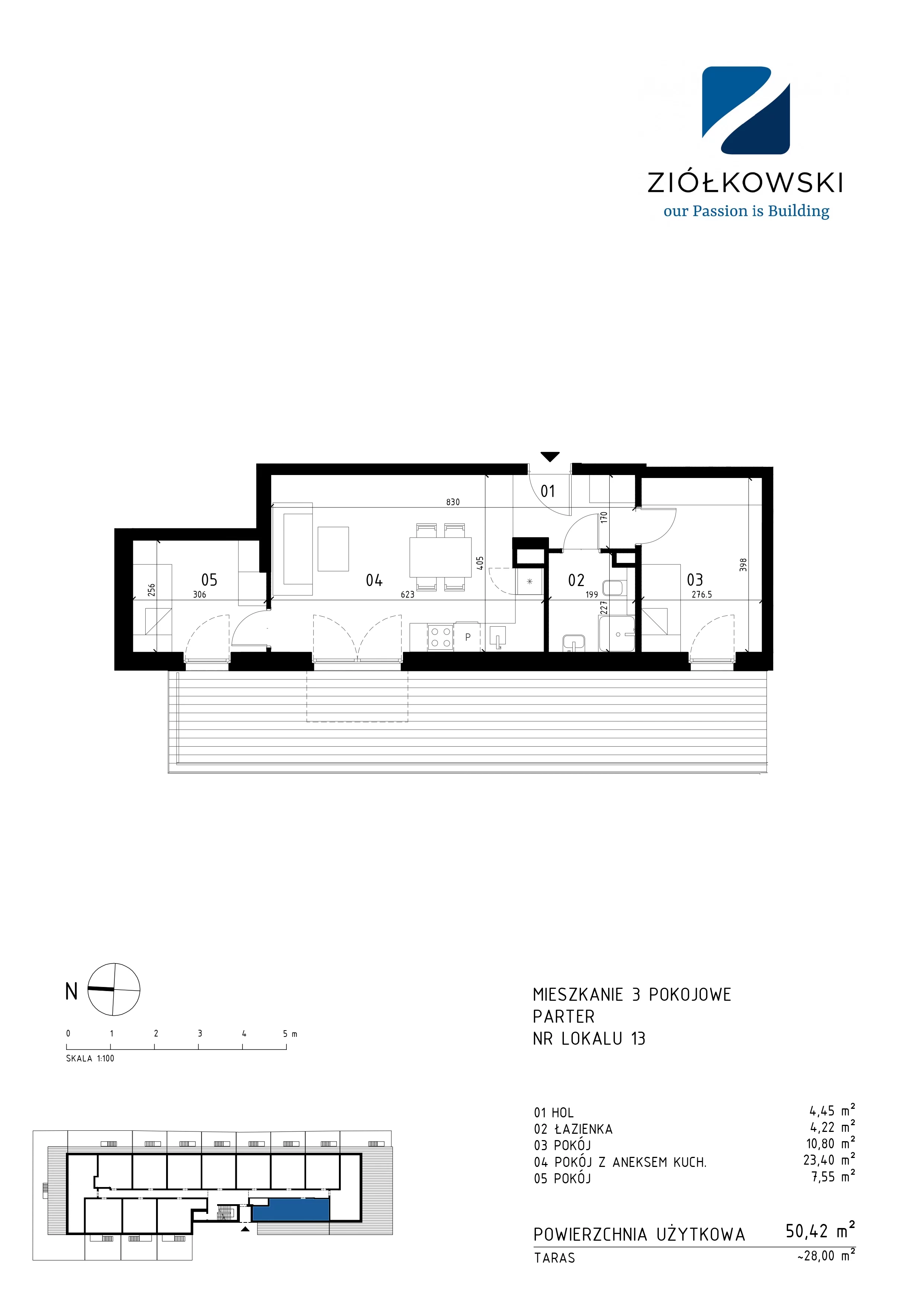 3 pokoje, mieszkanie 50,42 m², parter, oferta nr 13, Traugutta Wołomin, Wołomin, ul. Traugutta