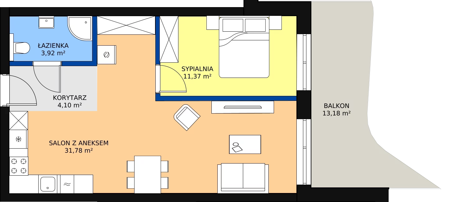 Nowy apartament, 51,17 m², 2 pokoje, 1 piętro, oferta nr D/1.06