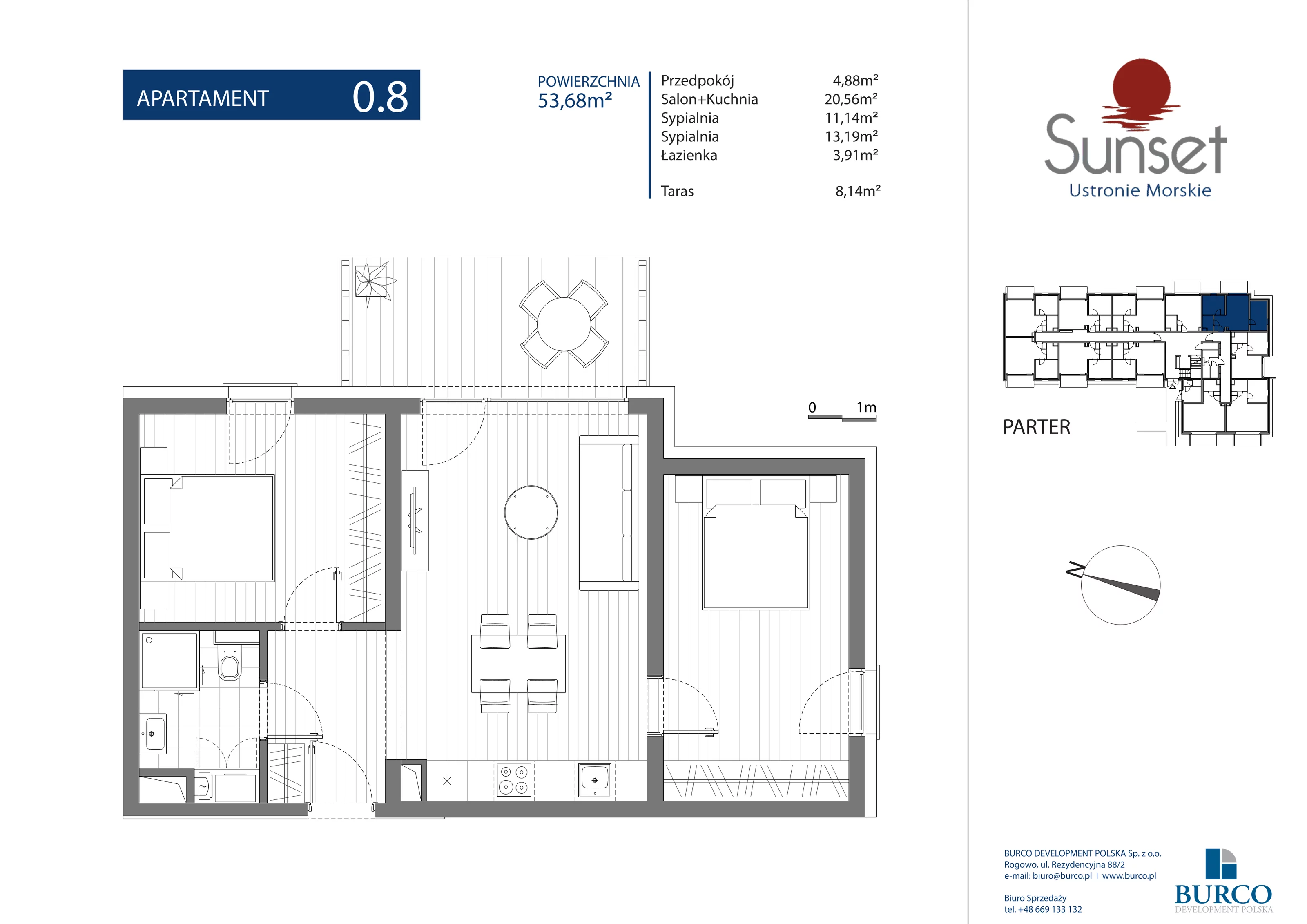3 pokoje, apartament 53,68 m², parter, oferta nr 08, Sunset Ustronie Morskie - Apartament 0.8, Ustronie Morskie, ul. Rolna