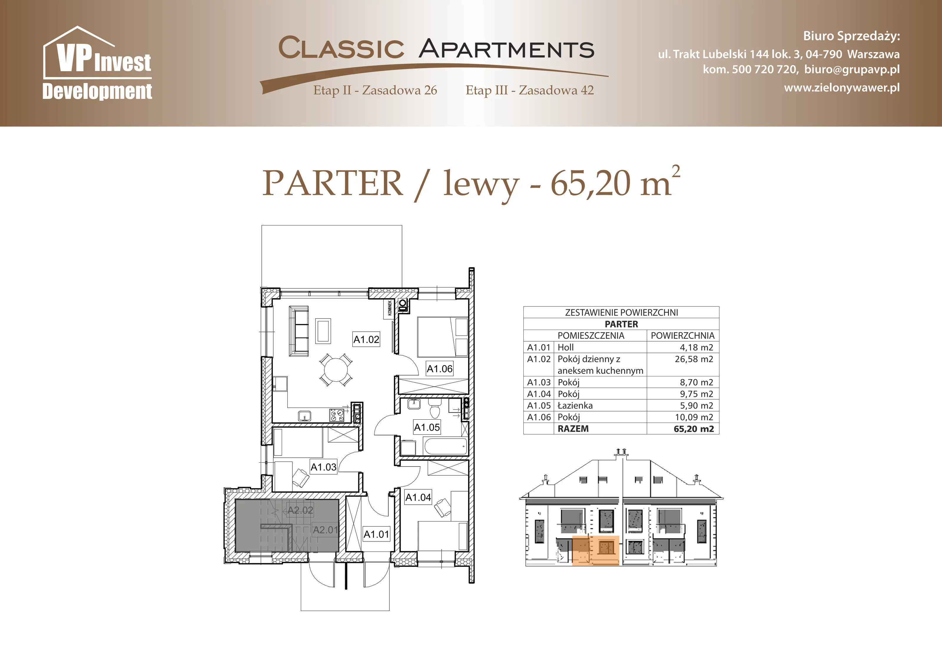 Apartament 65,20 m², parter, oferta nr CA5/15, Classic Apartments II, Warszawa, Wawer, Wawer, ul. Zasadowa 42