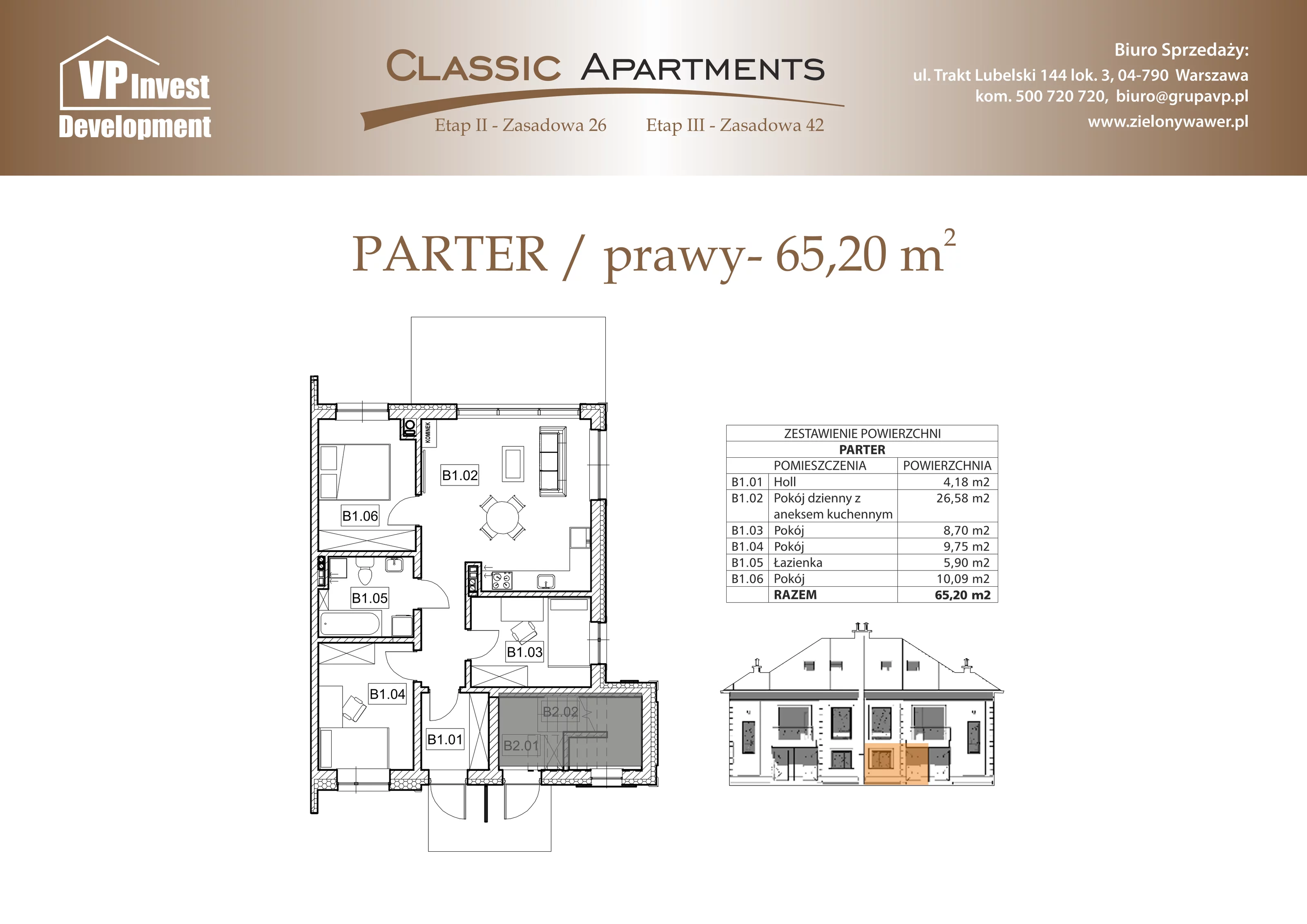 Apartament 65,20 m², parter, oferta nr CA6/13, Classic Apartments II, Warszawa, Wawer, Wawer, ul. Zasadowa 42