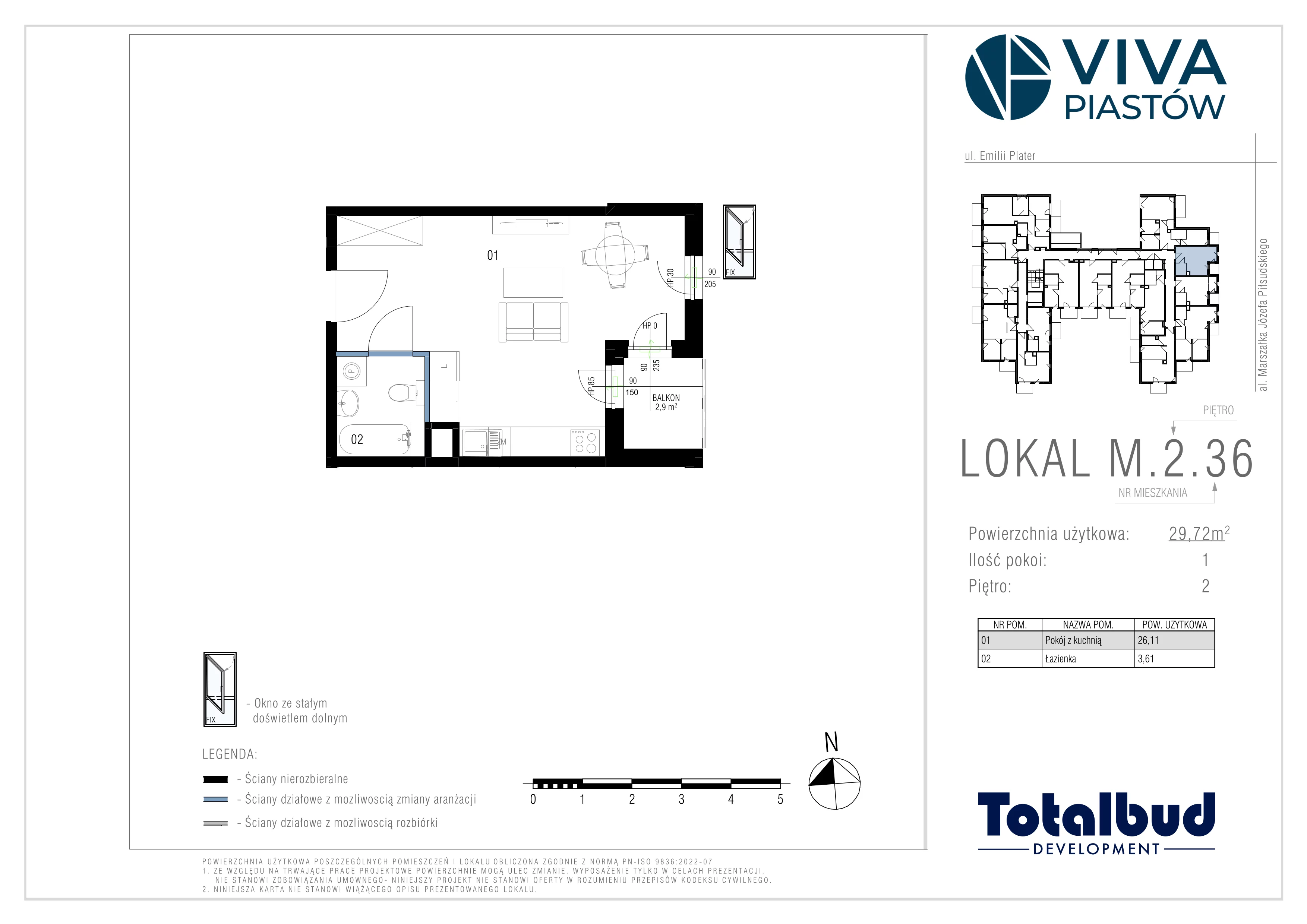 1 pokój, mieszkanie 29,72 m², piętro 2, oferta nr M.2.36, Viva Piastów, Piastów, ul. Emilii Plater 13
