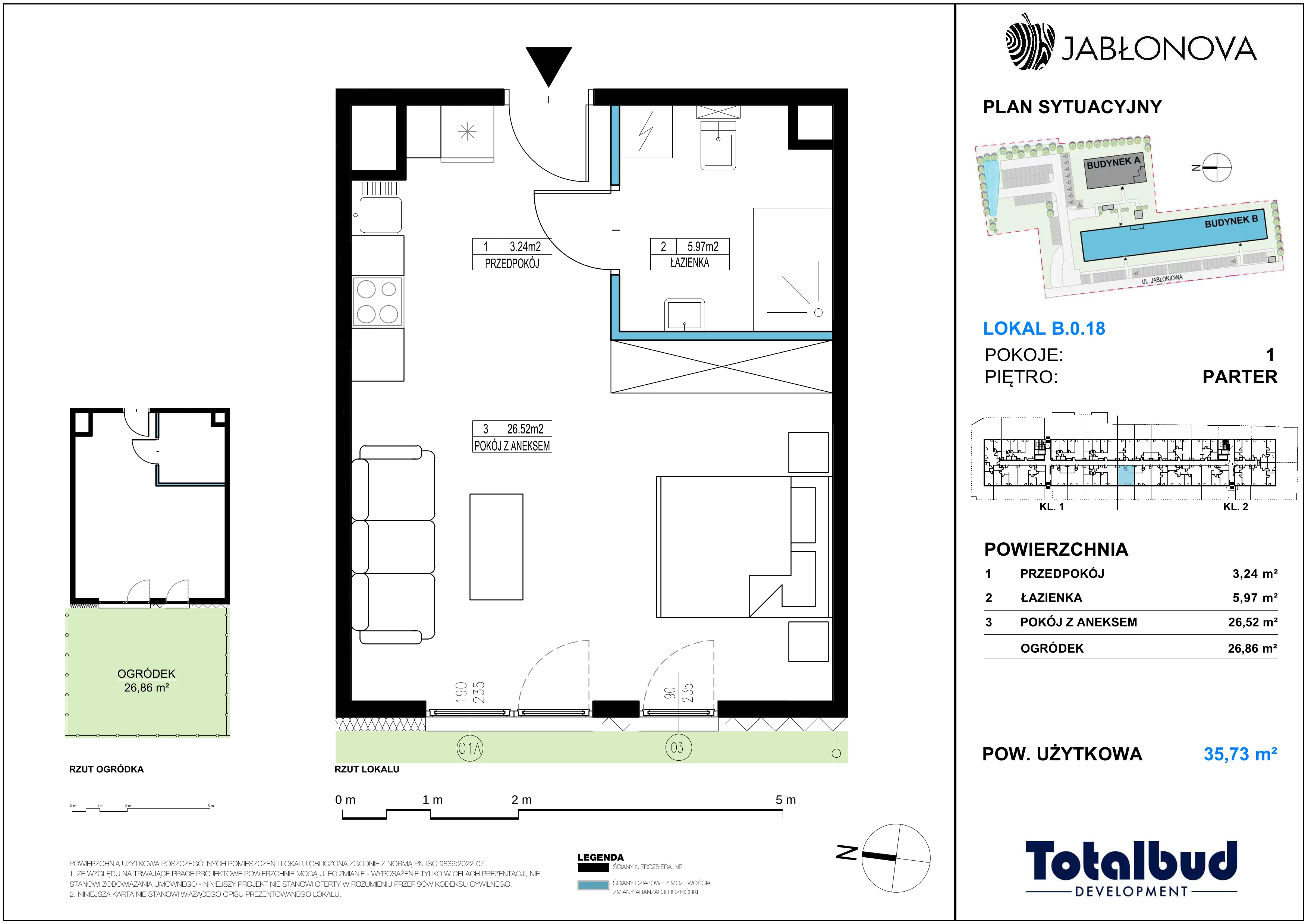 1 pokój, mieszkanie 35,73 m², parter, oferta nr B.0.18, Jabłonova Bud. B, Piaseczno, ul. Jabłoniowa