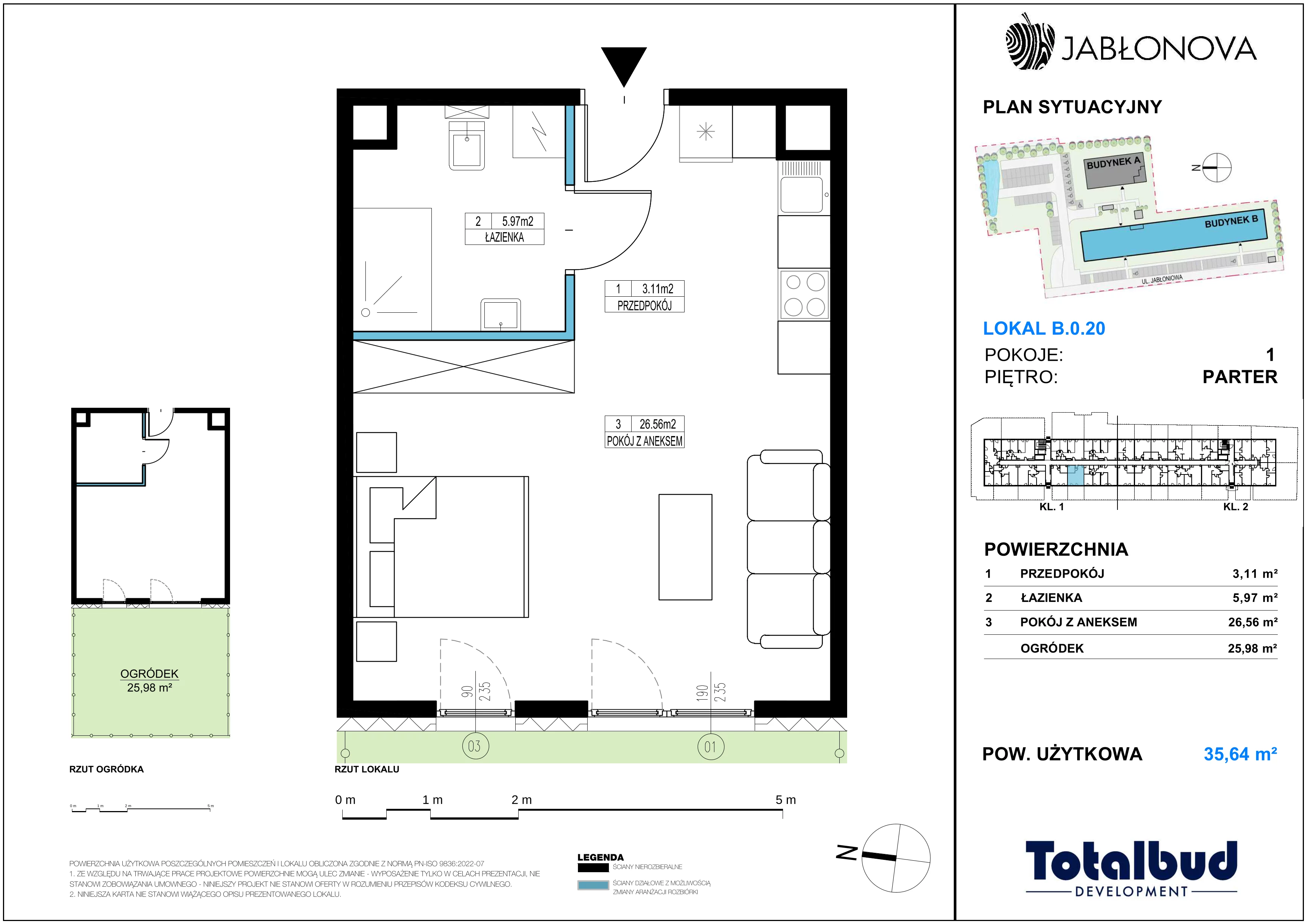 1 pokój, mieszkanie 35,64 m², parter, oferta nr B.0.20, Jabłonova Bud. B, Piaseczno, ul. Jabłoniowa