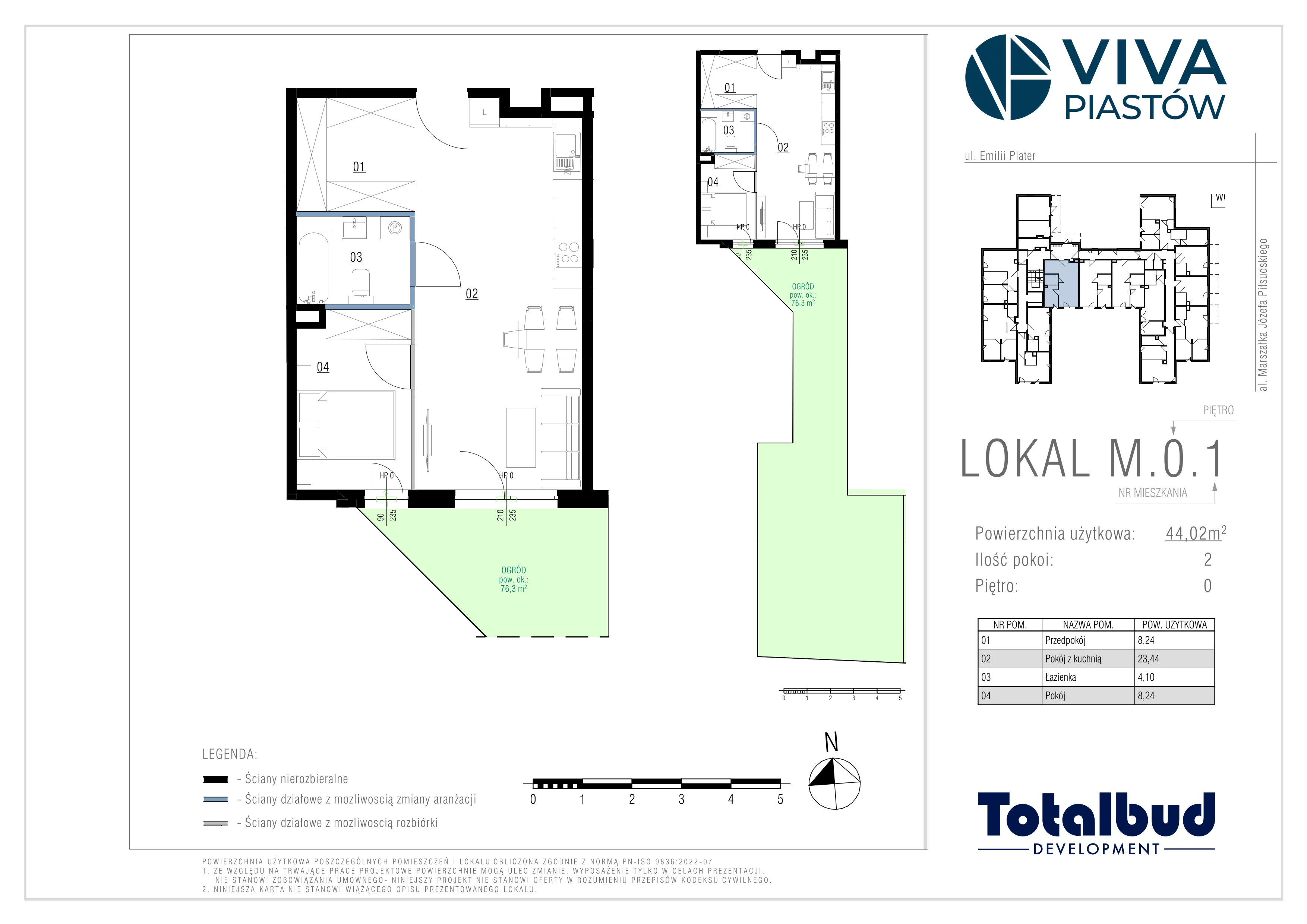 2 pokoje, mieszkanie 44,02 m², parter, oferta nr M.0.1, Viva Piastów, Piastów, ul. Emilii Plater 13