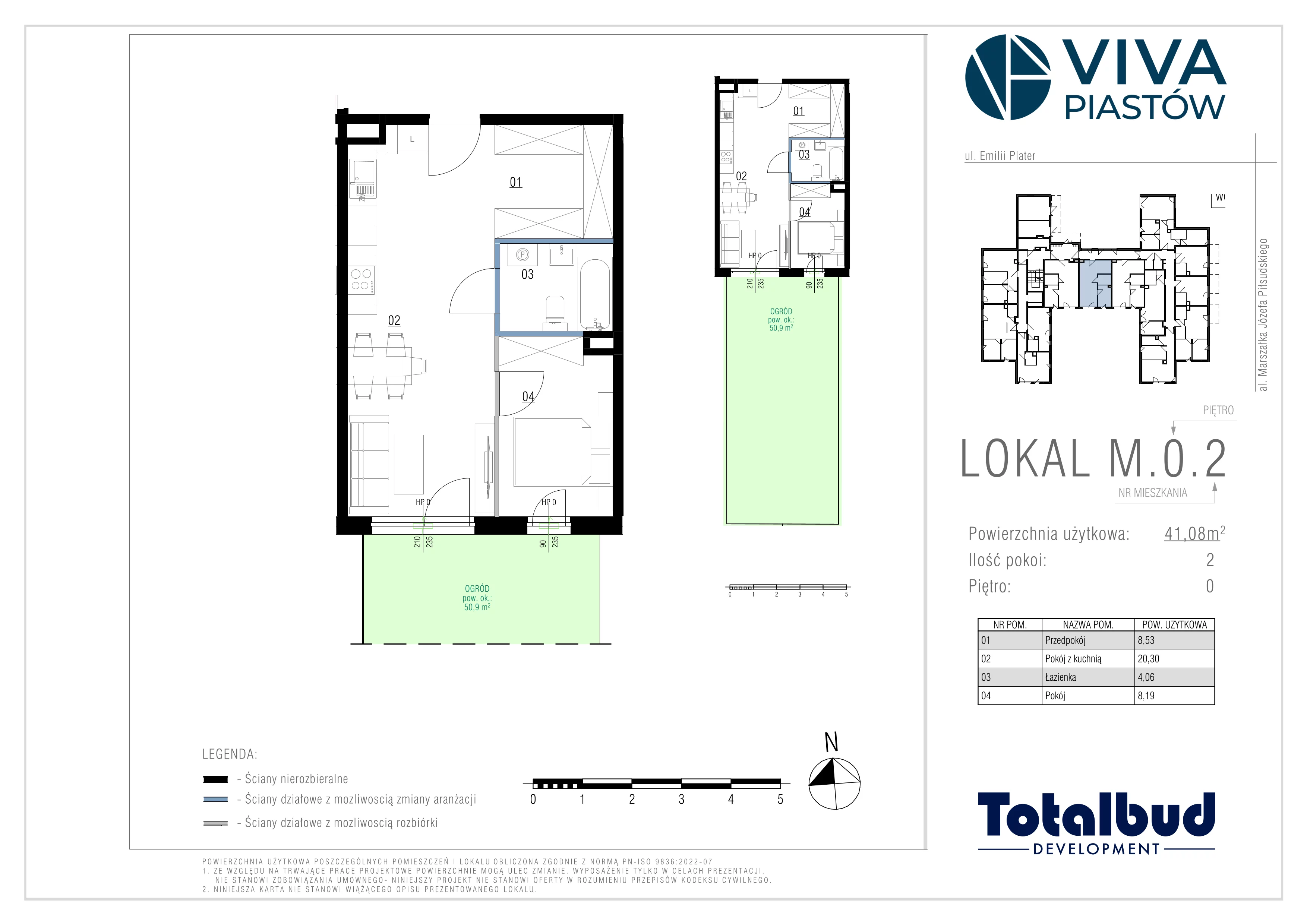 2 pokoje, mieszkanie 41,08 m², parter, oferta nr M.0.2, Viva Piastów, Piastów, ul. Emilii Plater 13