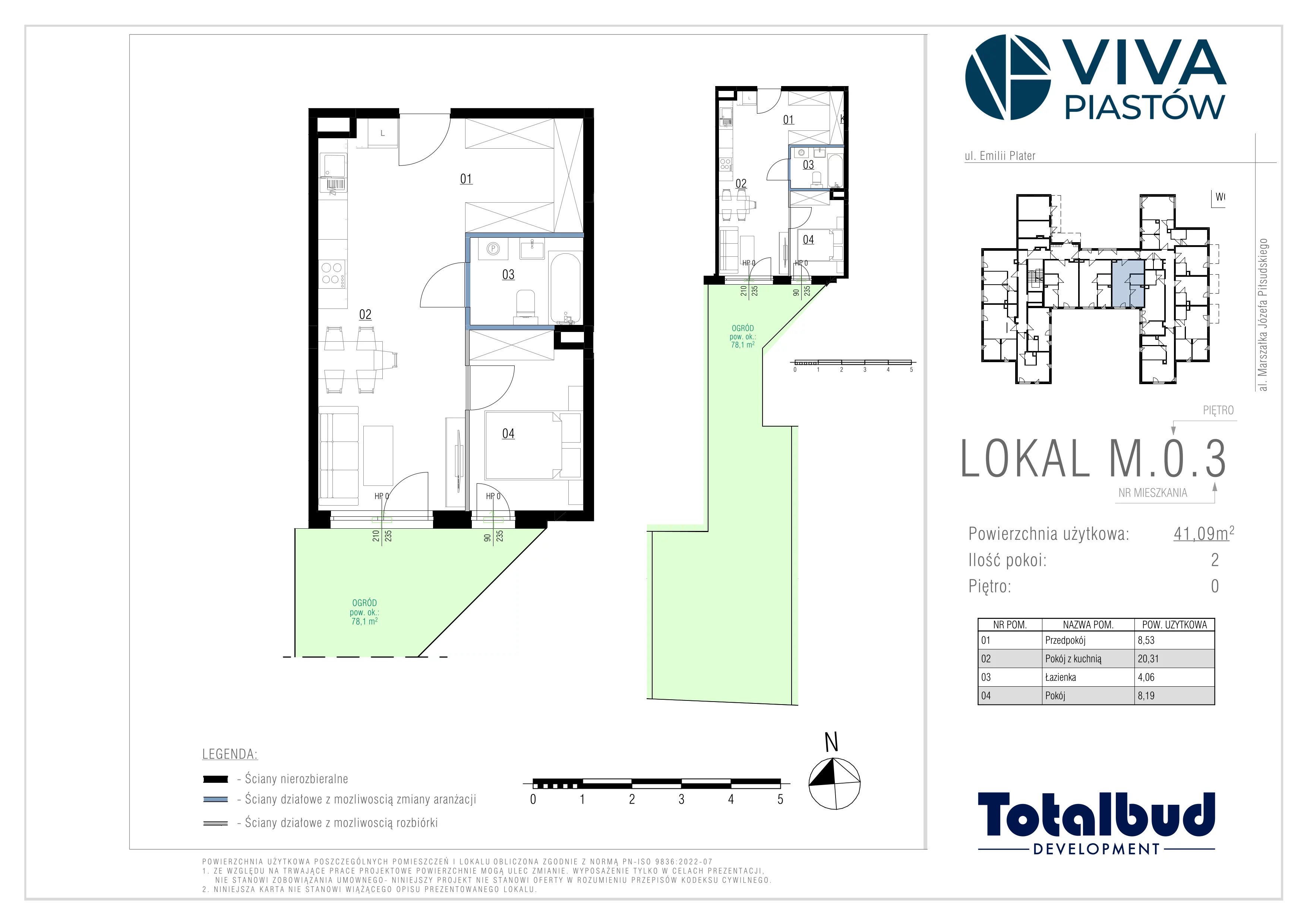 2 pokoje, mieszkanie 41,09 m², parter, oferta nr M.0.3, Viva Piastów, Piastów, ul. Emilii Plater 13
