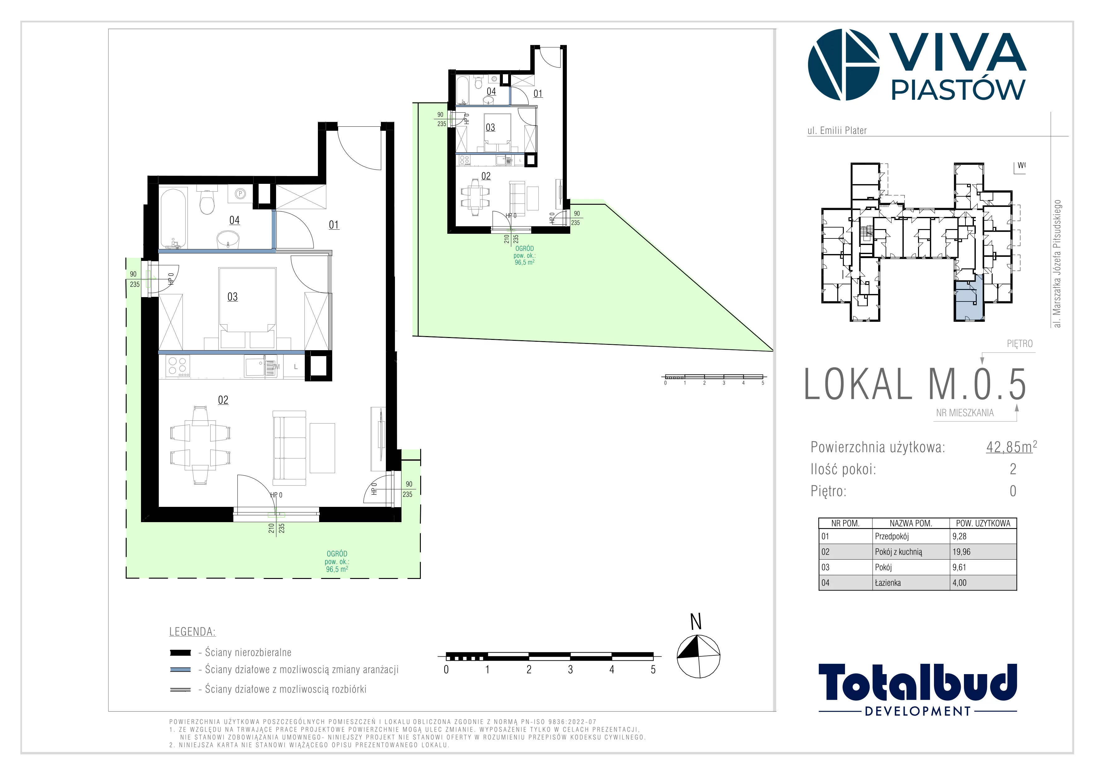 2 pokoje, mieszkanie 42,85 m², parter, oferta nr M.0.5, Viva Piastów, Piastów, ul. Emilii Plater 13