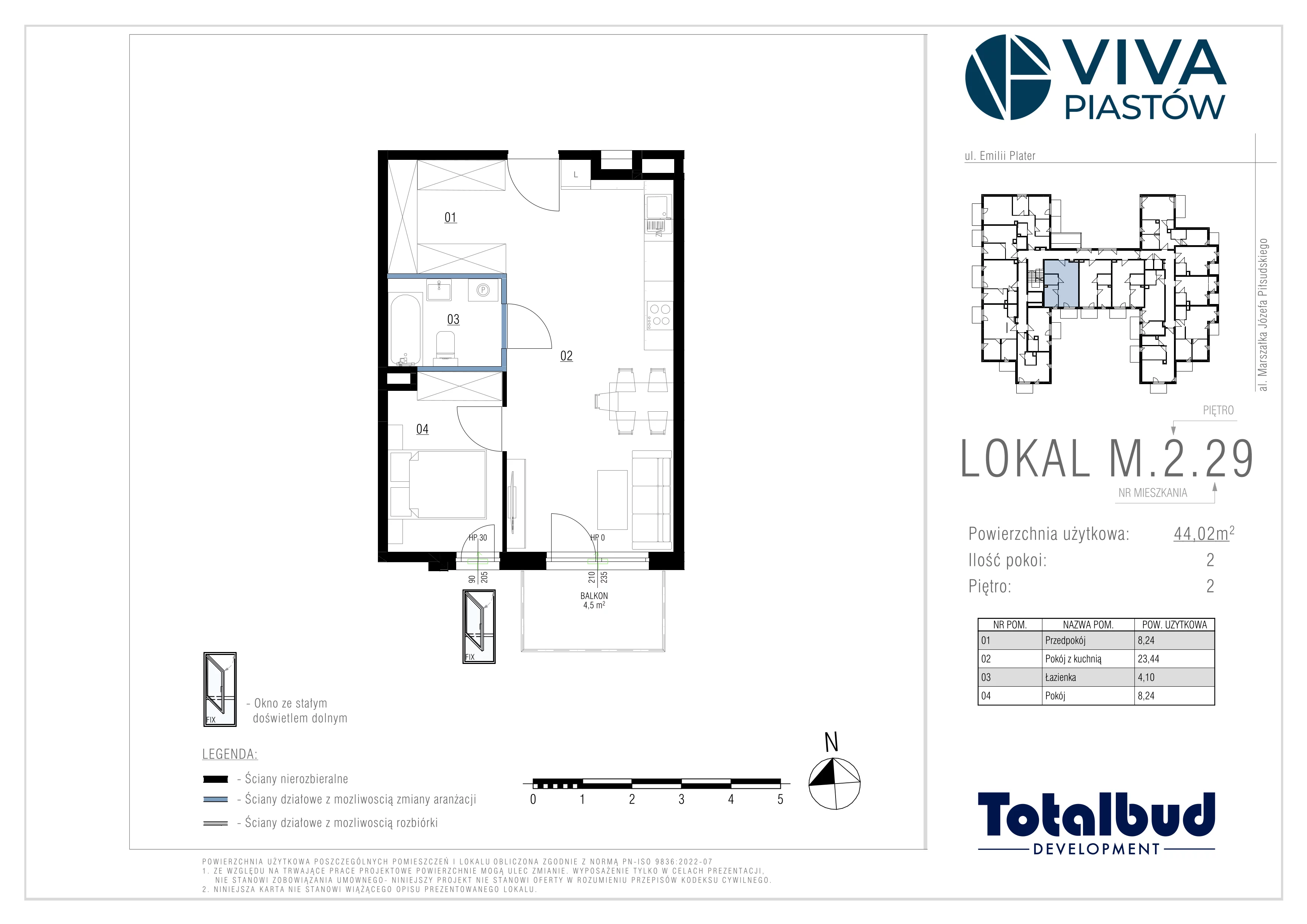 2 pokoje, mieszkanie 44,02 m², piętro 2, oferta nr M.2.29, Viva Piastów, Piastów, ul. Emilii Plater 13