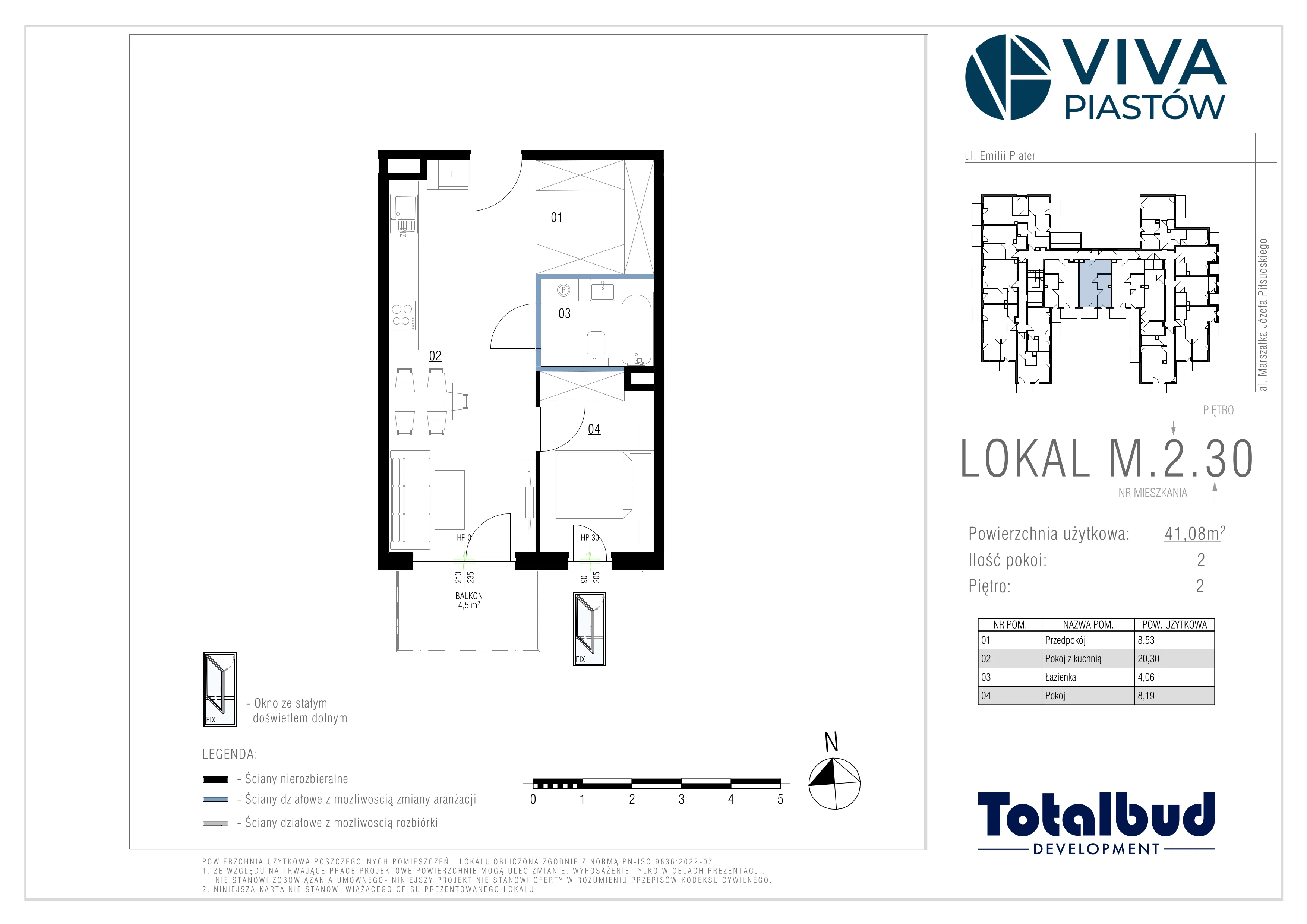 2 pokoje, mieszkanie 41,08 m², piętro 2, oferta nr M.2.30, Viva Piastów, Piastów, ul. Emilii Plater 13