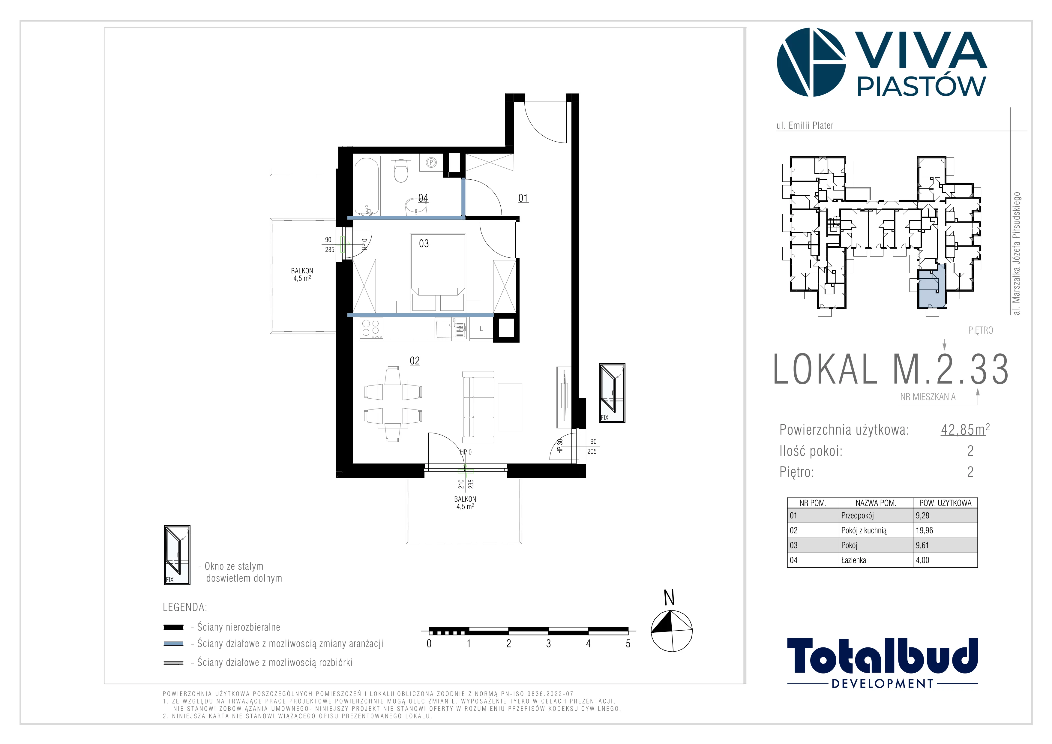 2 pokoje, mieszkanie 42,85 m², piętro 2, oferta nr M.2.33, Viva Piastów, Piastów, ul. Emilii Plater 13