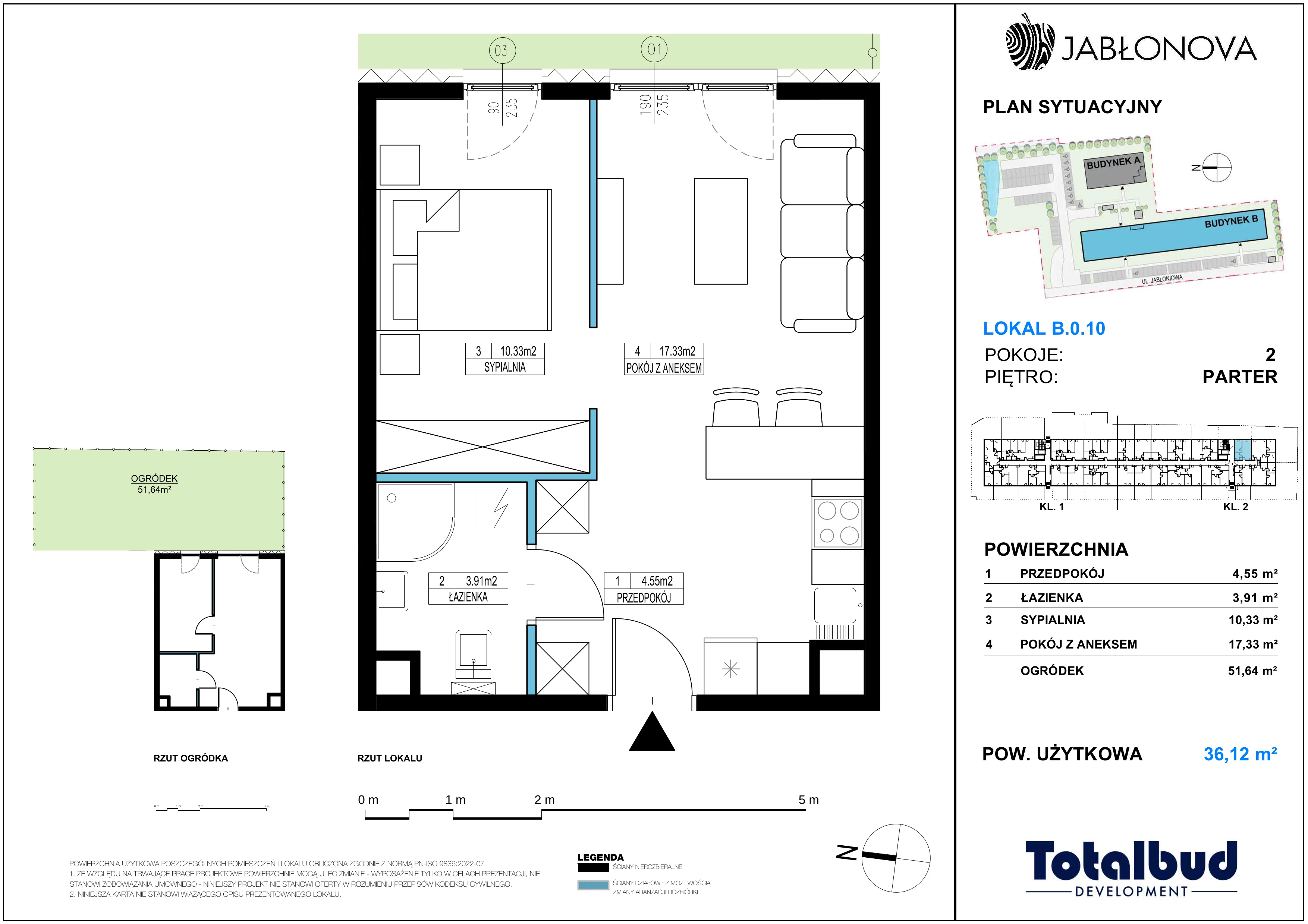 2 pokoje, mieszkanie 36,12 m², parter, oferta nr B.0.10, Jabłonova Bud. B, Piaseczno, ul. Jabłoniowa