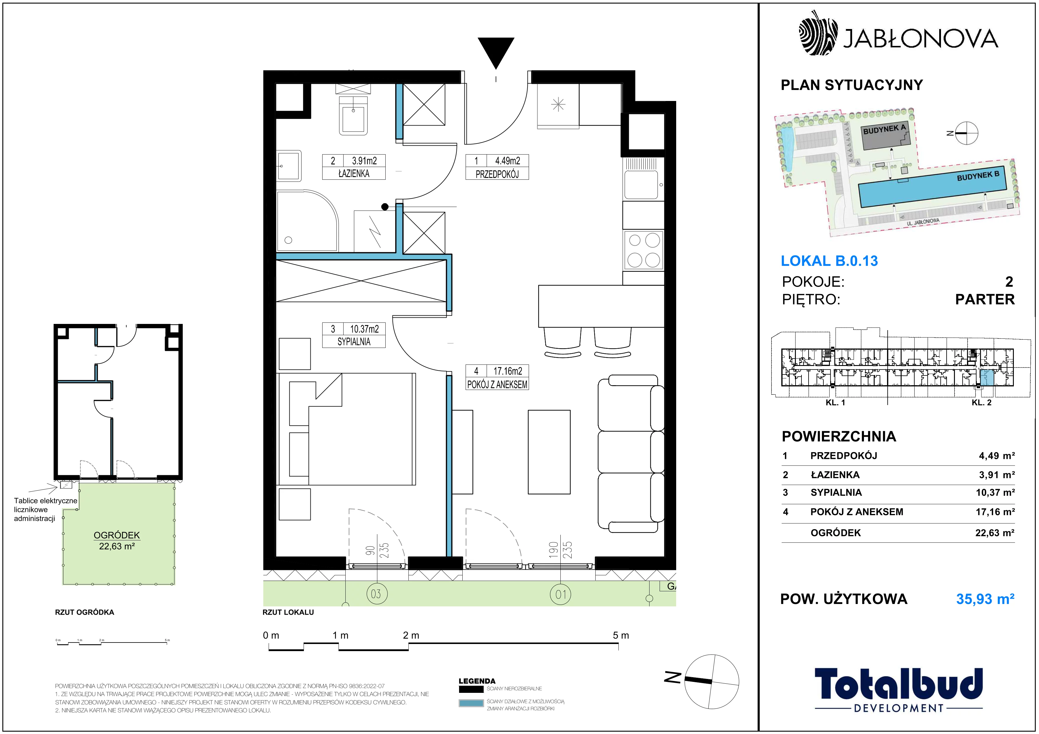 2 pokoje, mieszkanie 35,93 m², parter, oferta nr B.0.13, Jabłonova Bud. B, Piaseczno, ul. Jabłoniowa
