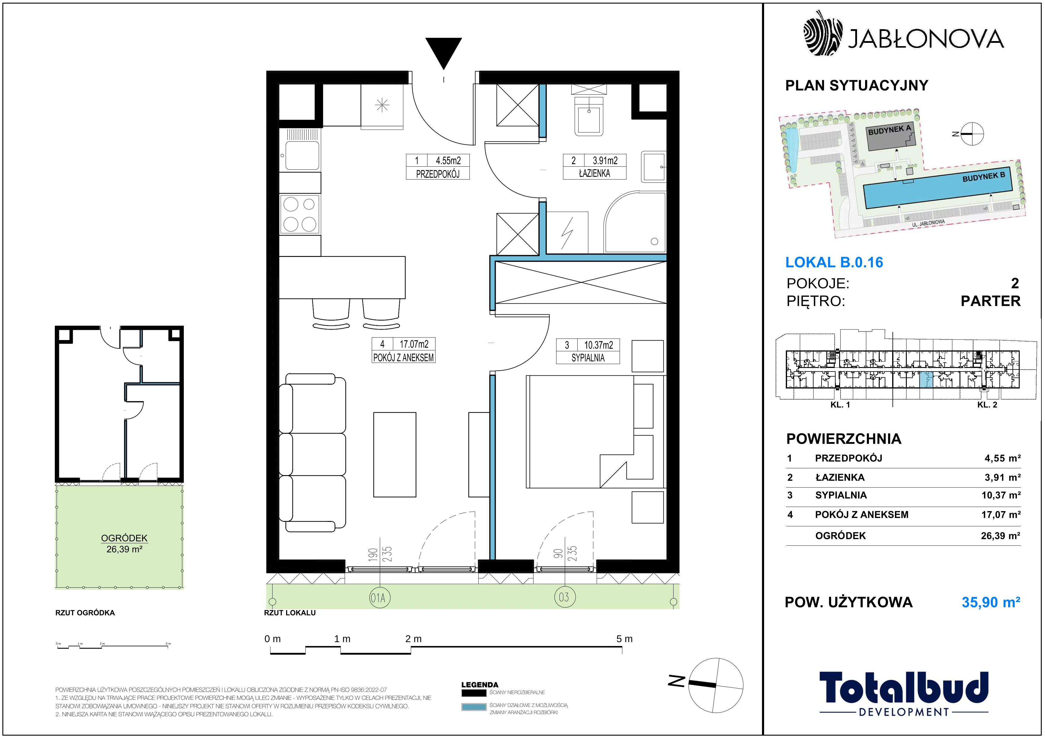 2 pokoje, mieszkanie 35,90 m², parter, oferta nr B.0.16, Jabłonova Bud. B, Piaseczno, ul. Jabłoniowa
