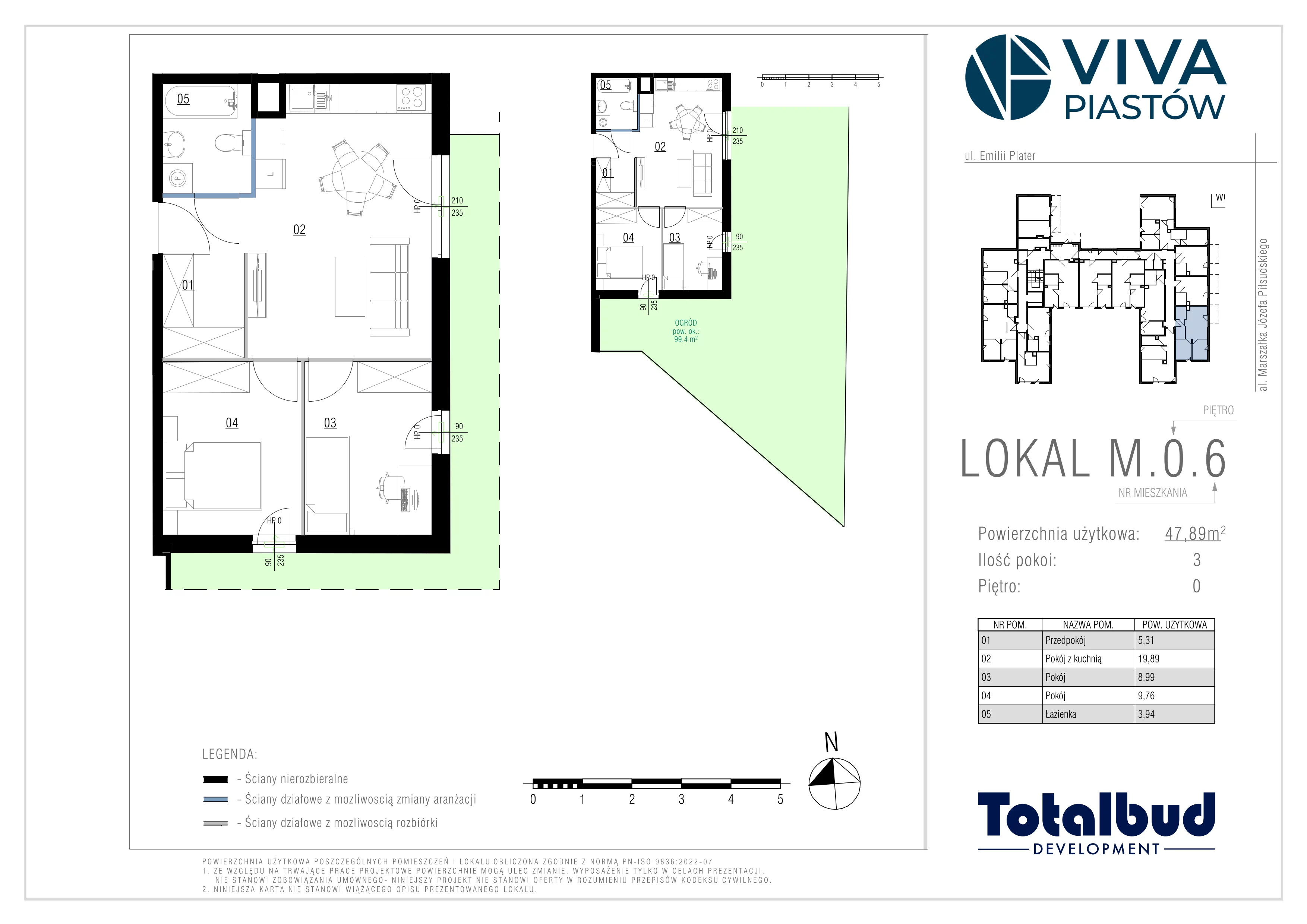 3 pokoje, mieszkanie 47,89 m², parter, oferta nr M.0.6, Viva Piastów, Piastów, ul. Emilii Plater 13