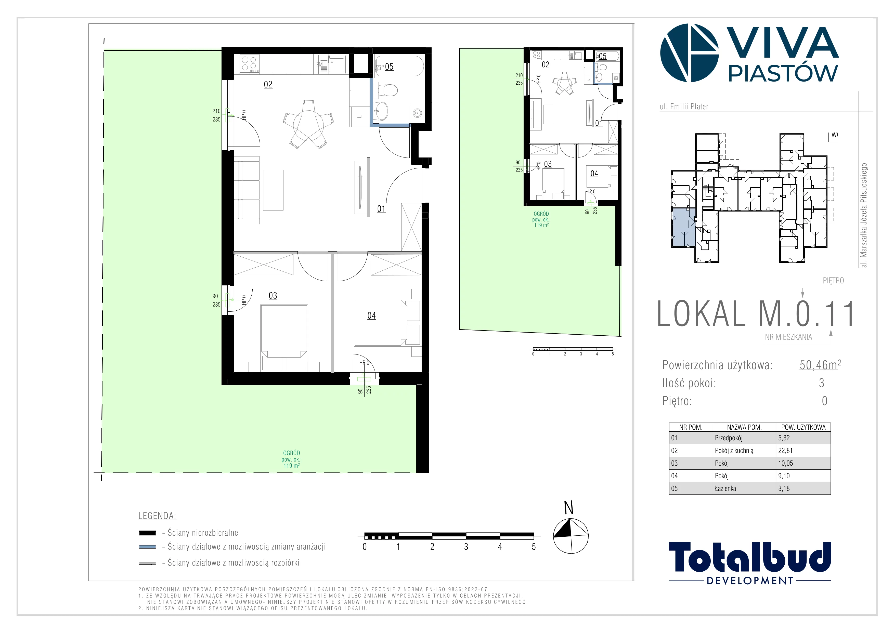 3 pokoje, mieszkanie 50,46 m², parter, oferta nr M.0.11, Viva Piastów, Piastów, ul. Emilii Plater 13