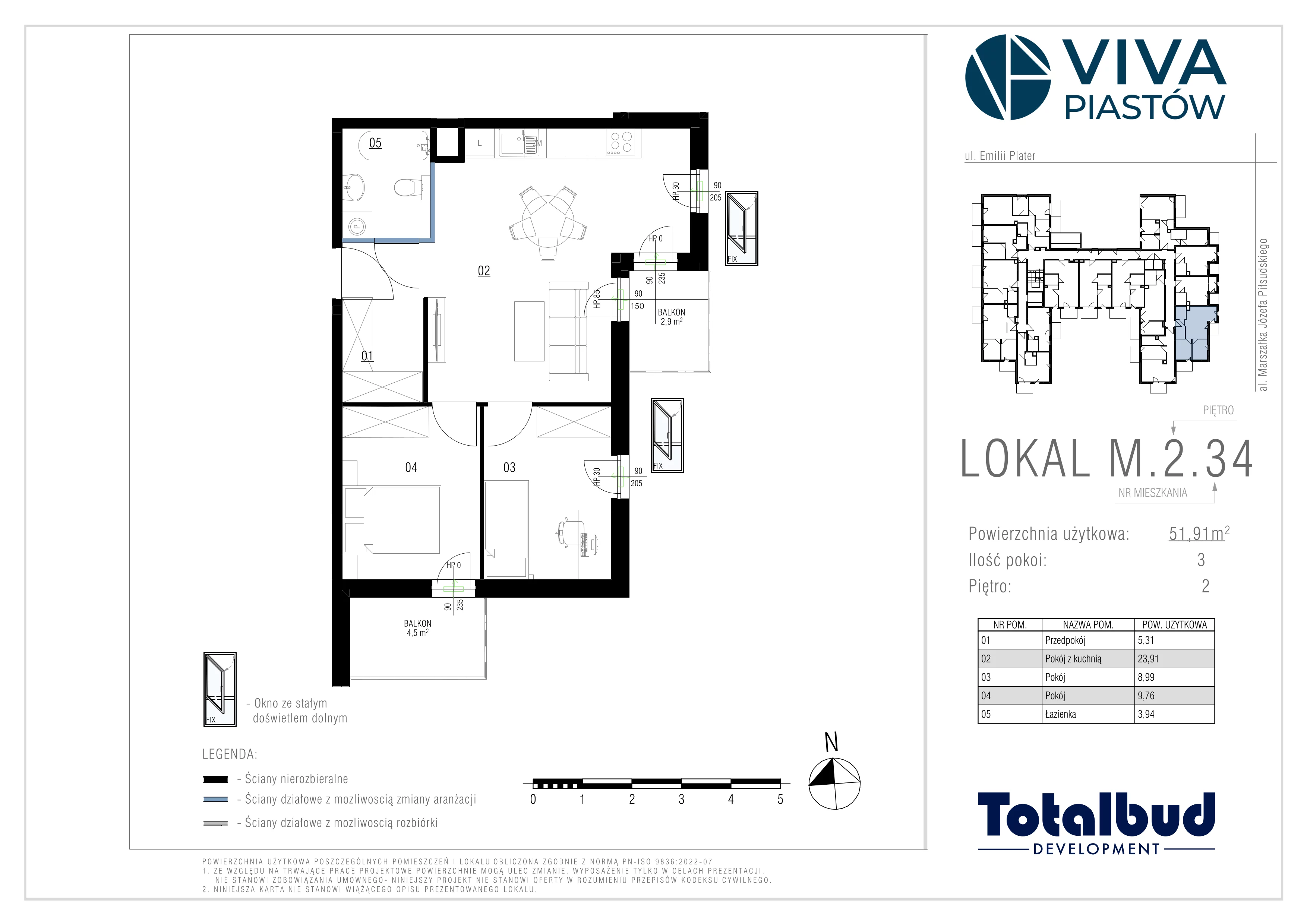 3 pokoje, mieszkanie 51,91 m², piętro 2, oferta nr M.2.34, Viva Piastów, Piastów, ul. Emilii Plater 13