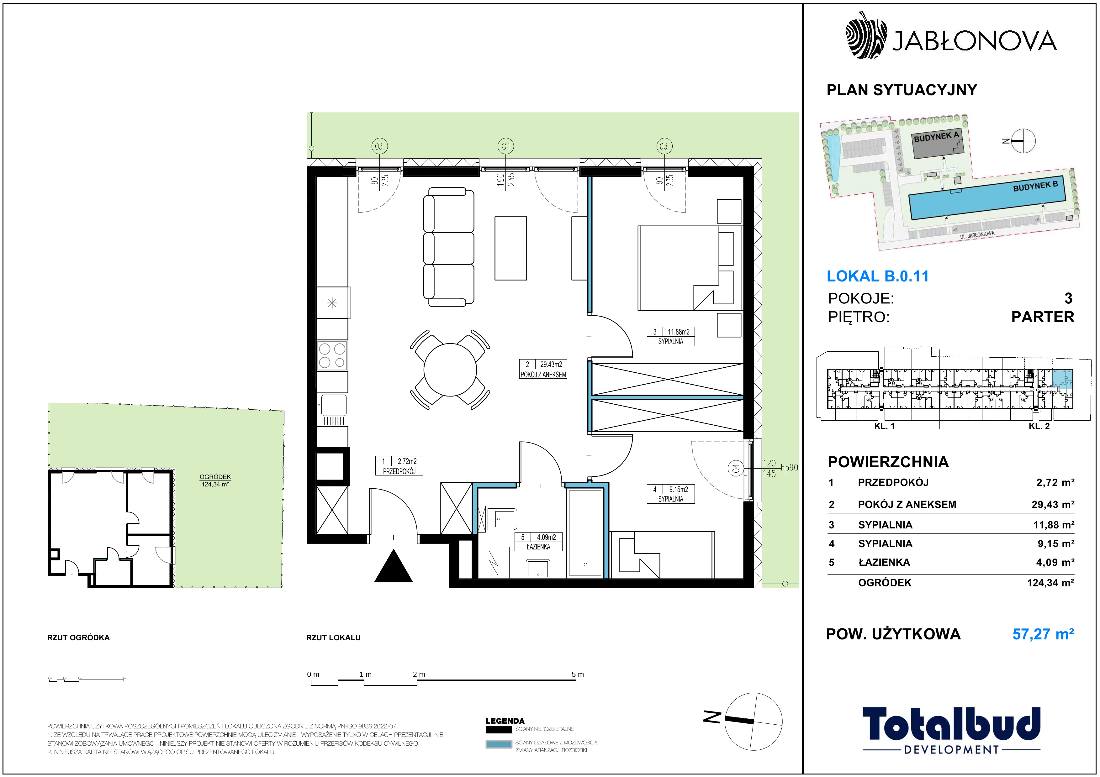 3 pokoje, mieszkanie 57,27 m², parter, oferta nr B.0.11, Jabłonova Bud. B, Piaseczno, ul. Jabłoniowa