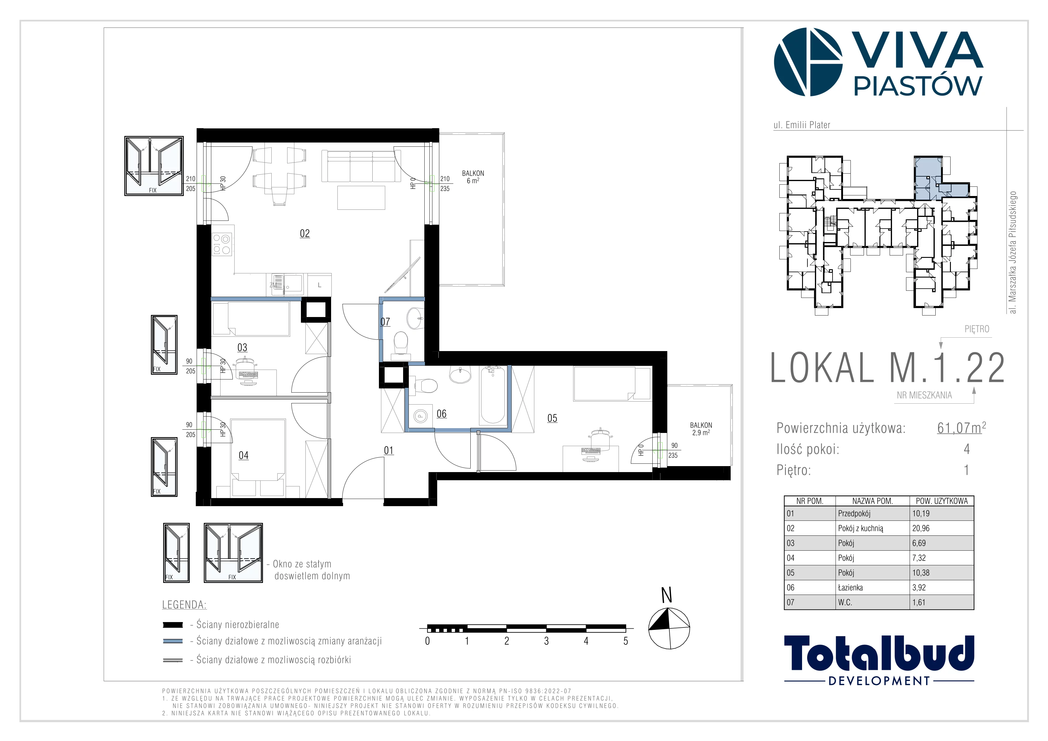 4 pokoje, mieszkanie 61,07 m², piętro 1, oferta nr M.1.22, Viva Piastów, Piastów, ul. Emilii Plater 13