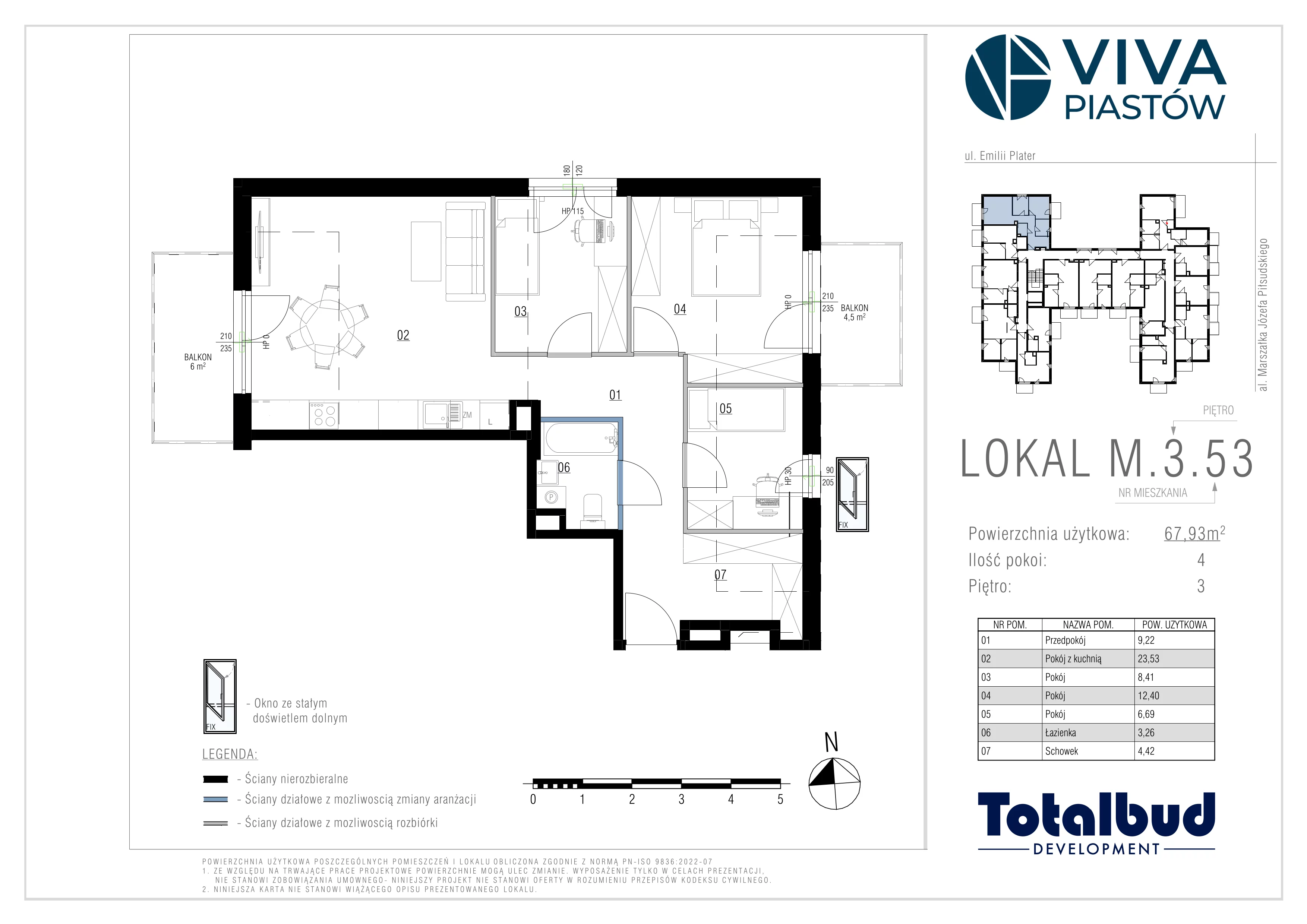 4 pokoje, mieszkanie 67,93 m², piętro 3, oferta nr M.3.53, Viva Piastów, Piastów, ul. Emilii Plater 13