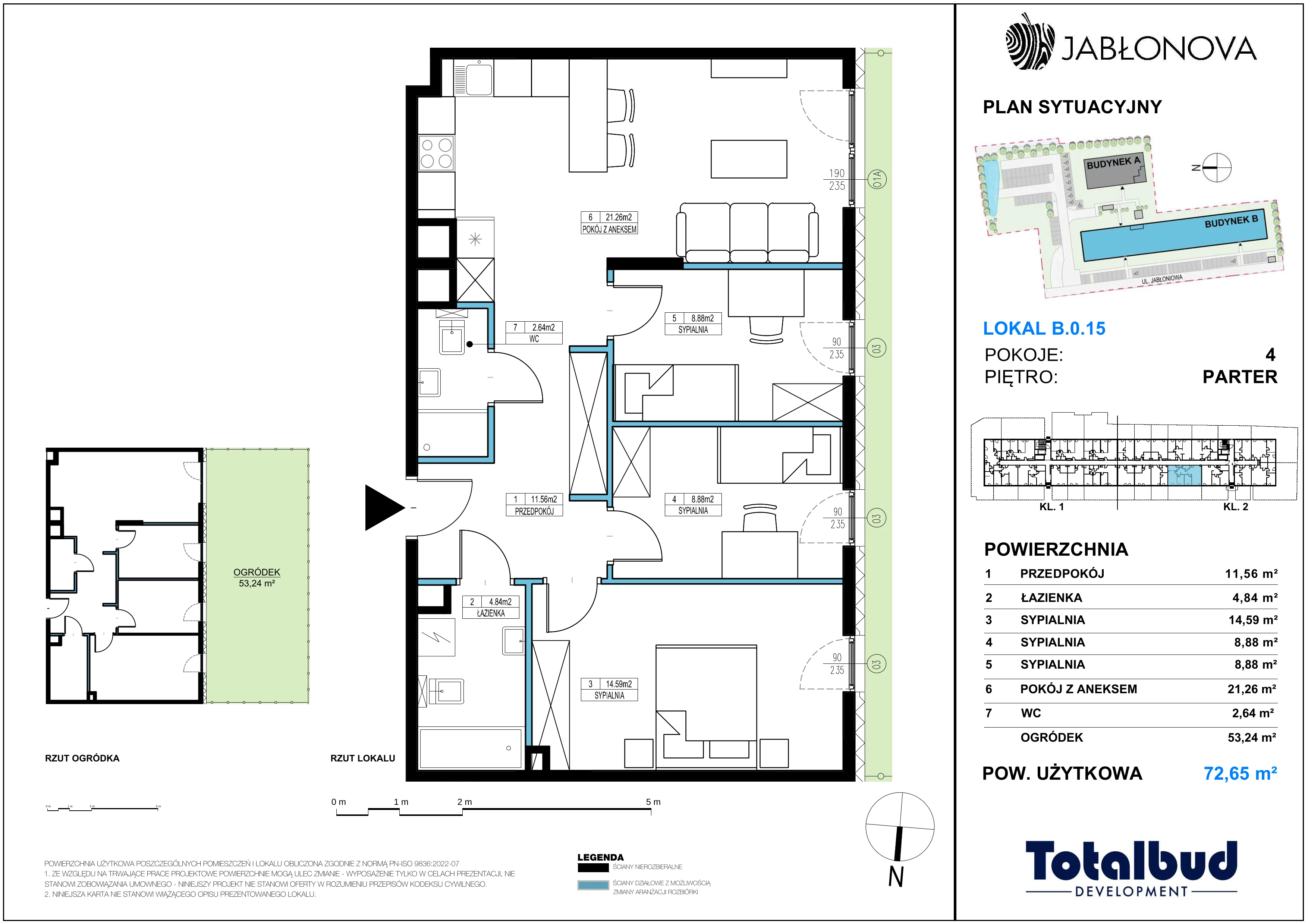 4 pokoje, mieszkanie 72,65 m², parter, oferta nr B.0.15, Jabłonova Bud. B, Piaseczno, ul. Jabłoniowa