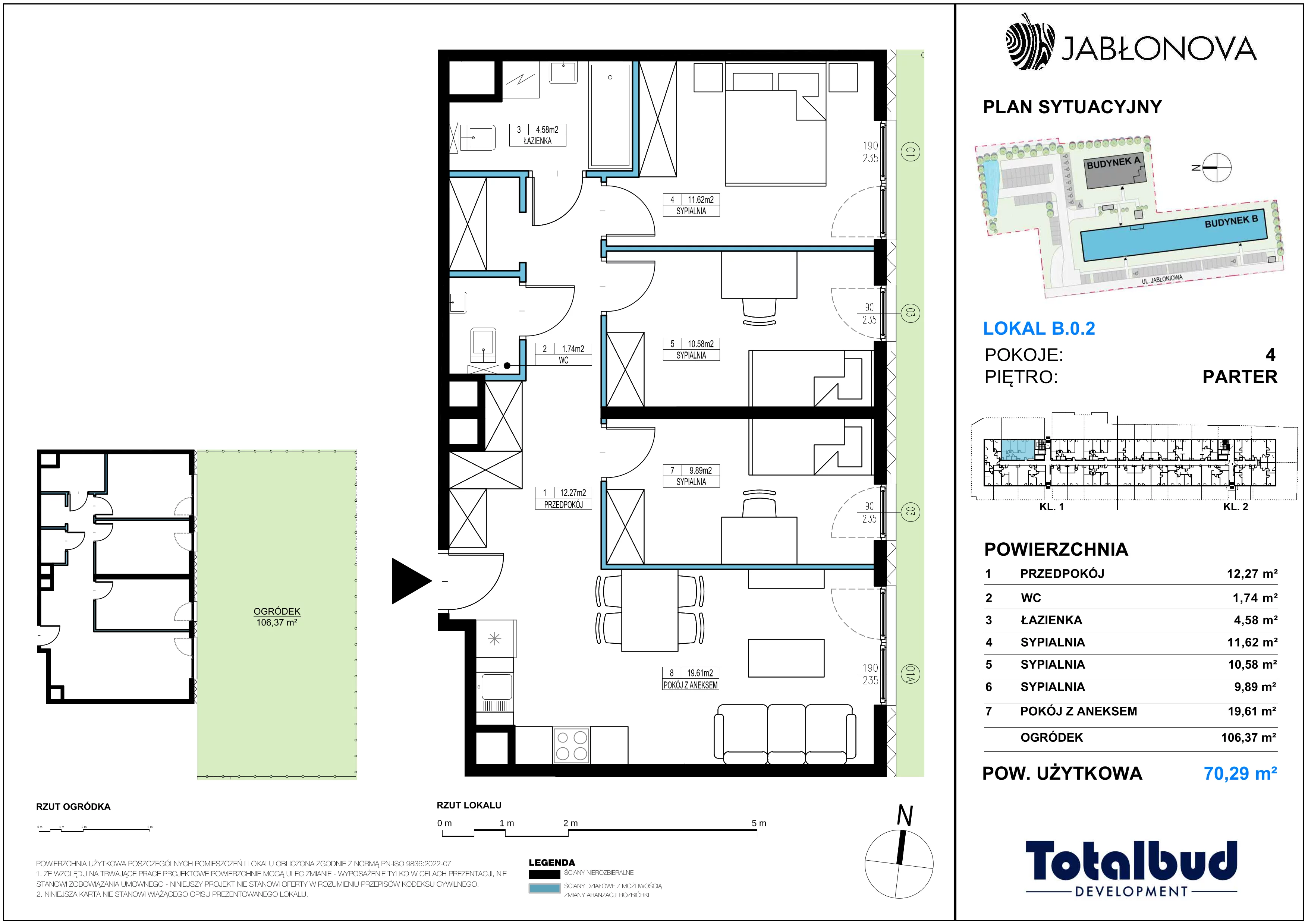 4 pokoje, mieszkanie 70,29 m², parter, oferta nr B.0.2, Jabłonova Bud. B, Piaseczno, ul. Jabłoniowa