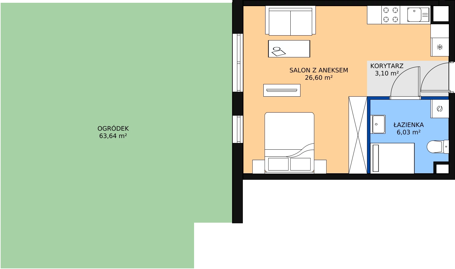 Zalety mieszkania 35.73 m², A.0.7