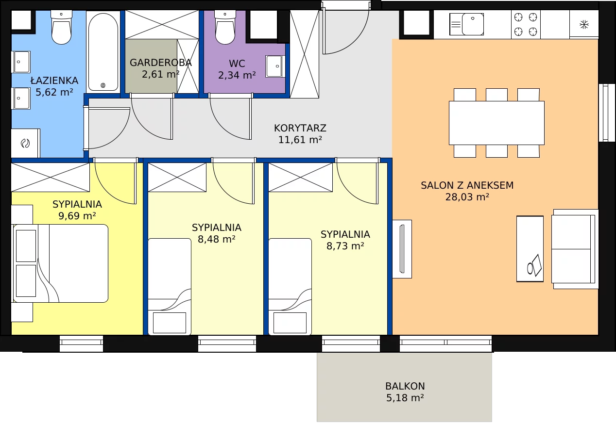 Zalety mieszkania 77.11 m², A.1.14
