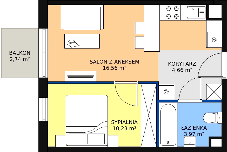 Zalety mieszkania 35.42 m², A.1.15
