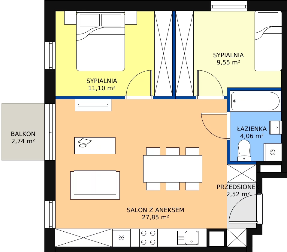 Zalety mieszkania 55.08 m², A.1.16