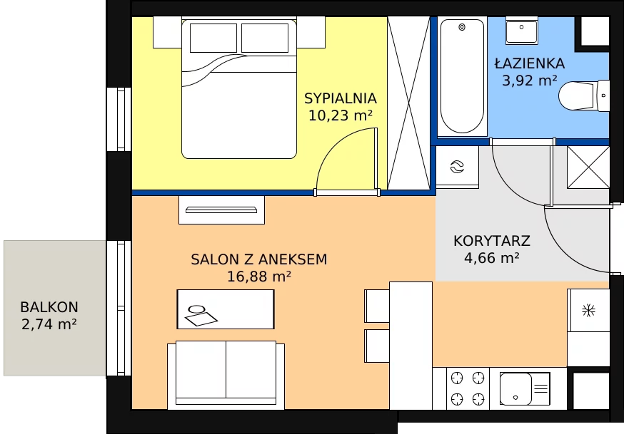 Zalety mieszkania 35.69 m², A.4.38
