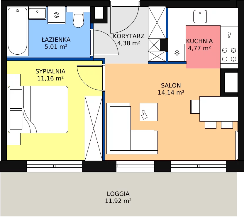 Zalety mieszkania 39.46 m², A.P1.04