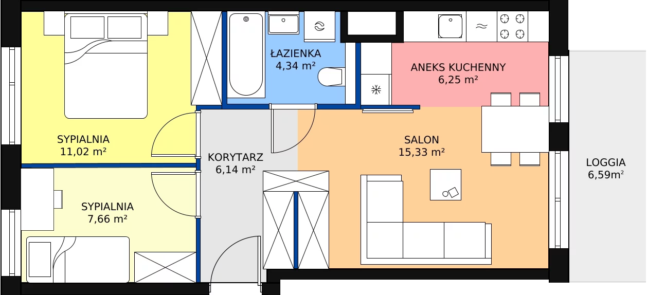 Zalety mieszkania 50.74 m², A.P2.06