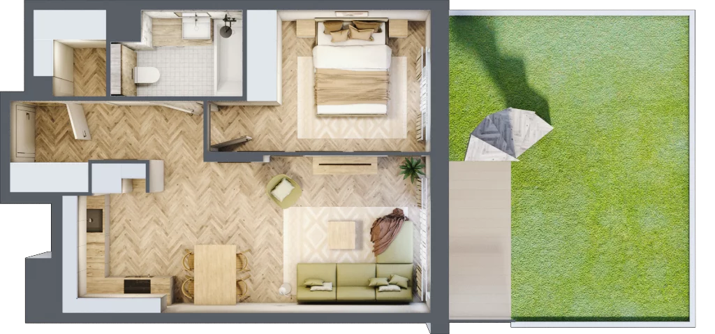 2 pokoje, mieszkanie 47,29 m², parter, oferta nr B.P0.16, Mirabelki 5, Warszawa, Białołęka, Brzeziny, ul. Mirabelki 5