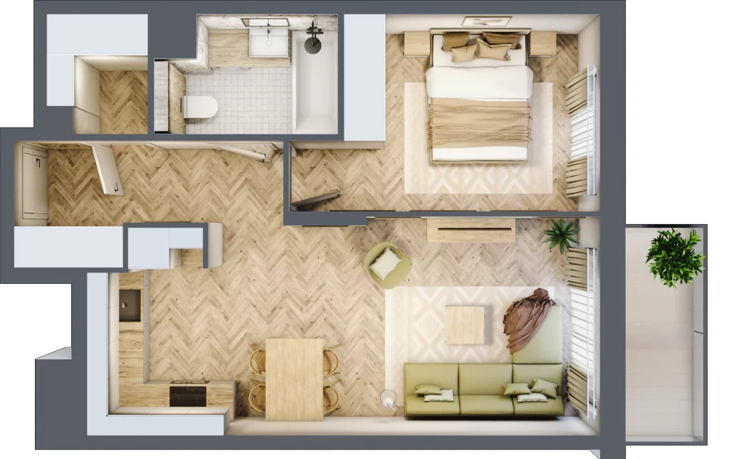 2 pokoje, mieszkanie 47,29 m², piętro 1, oferta nr B.P1.20, Mirabelki 5, Warszawa, Białołęka, Brzeziny, ul. Mirabelki 5