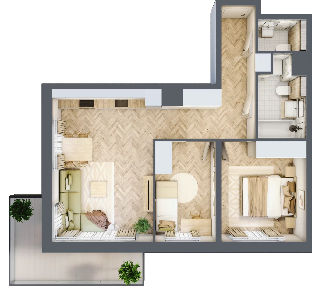 3 pokoje, mieszkanie 56,64 m², piętro 1, oferta nr B.P1.21, Mirabelki 5, Warszawa, Białołęka, Brzeziny, ul. Mirabelki 5